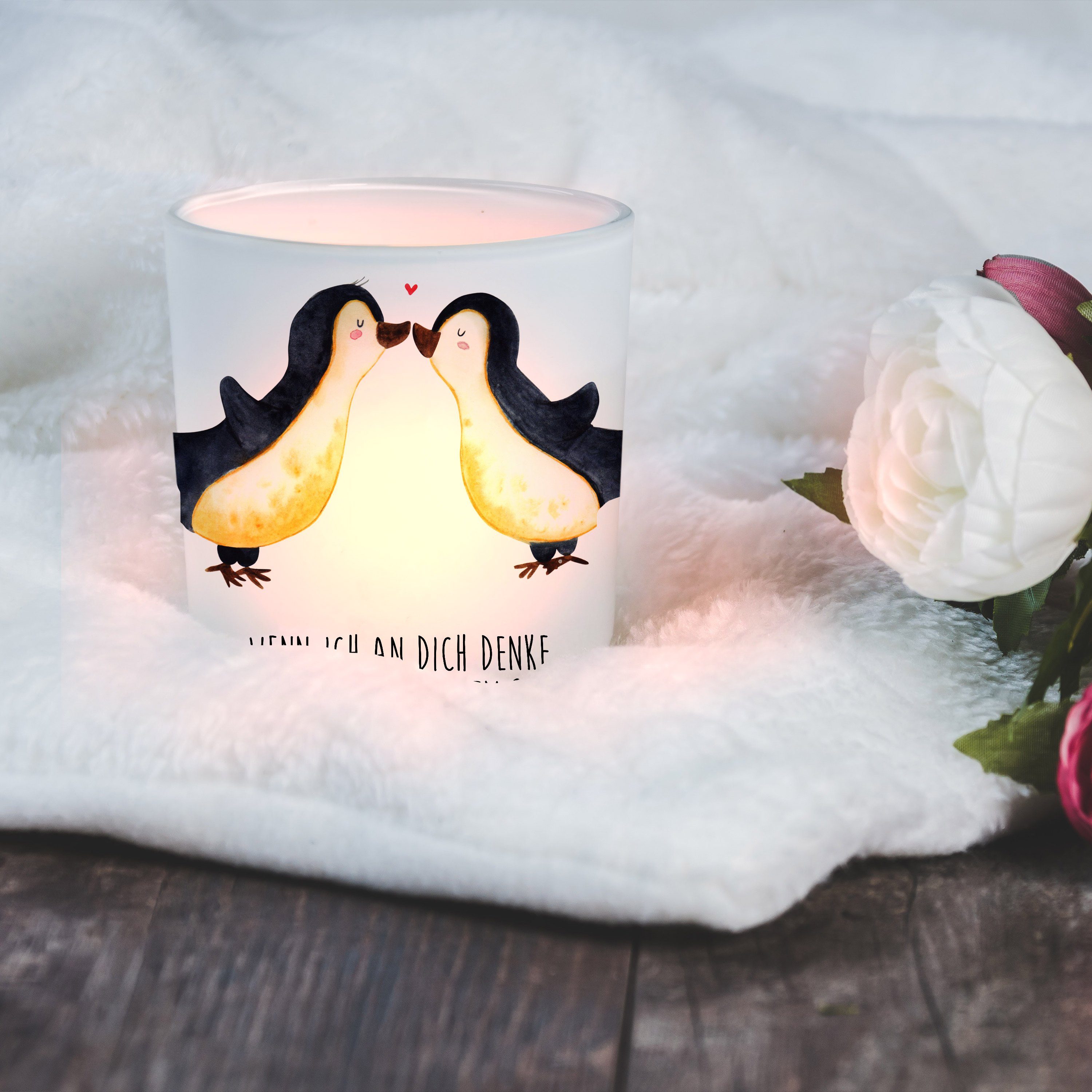 Mr. & Mrs. - Kuss Pinguine Kerze, Windlicht St) - T Transparent Geschenk, Jahrestag, (1 Windlicht Panda