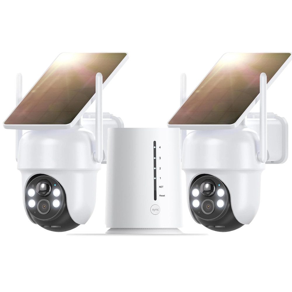 Topcony Überwachungskamera 4MP FHD Überwachungskamera Set Aussen Solar/Akku mit Basisstation (Innenbereich, Außenbereich, 100% Kabellos Eingebettetes Solarpanel,Kinderleichte Installation)