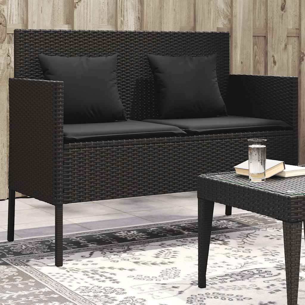 vidaXL Gartenbank Gartenbank mit Kissen Schwarz Poly Rattan (1-St)