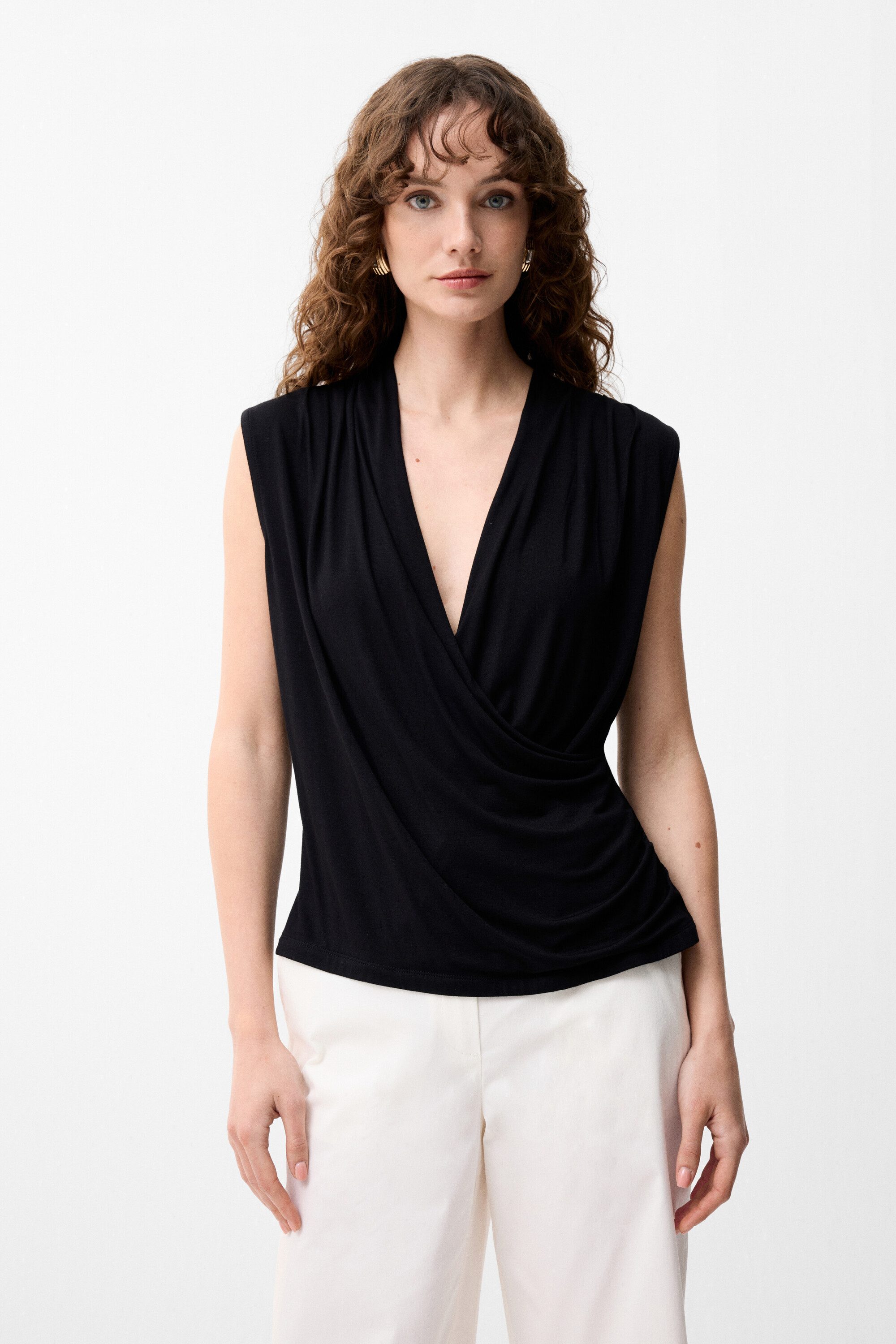 adL Blusentop Ärmellose Wickelbluse