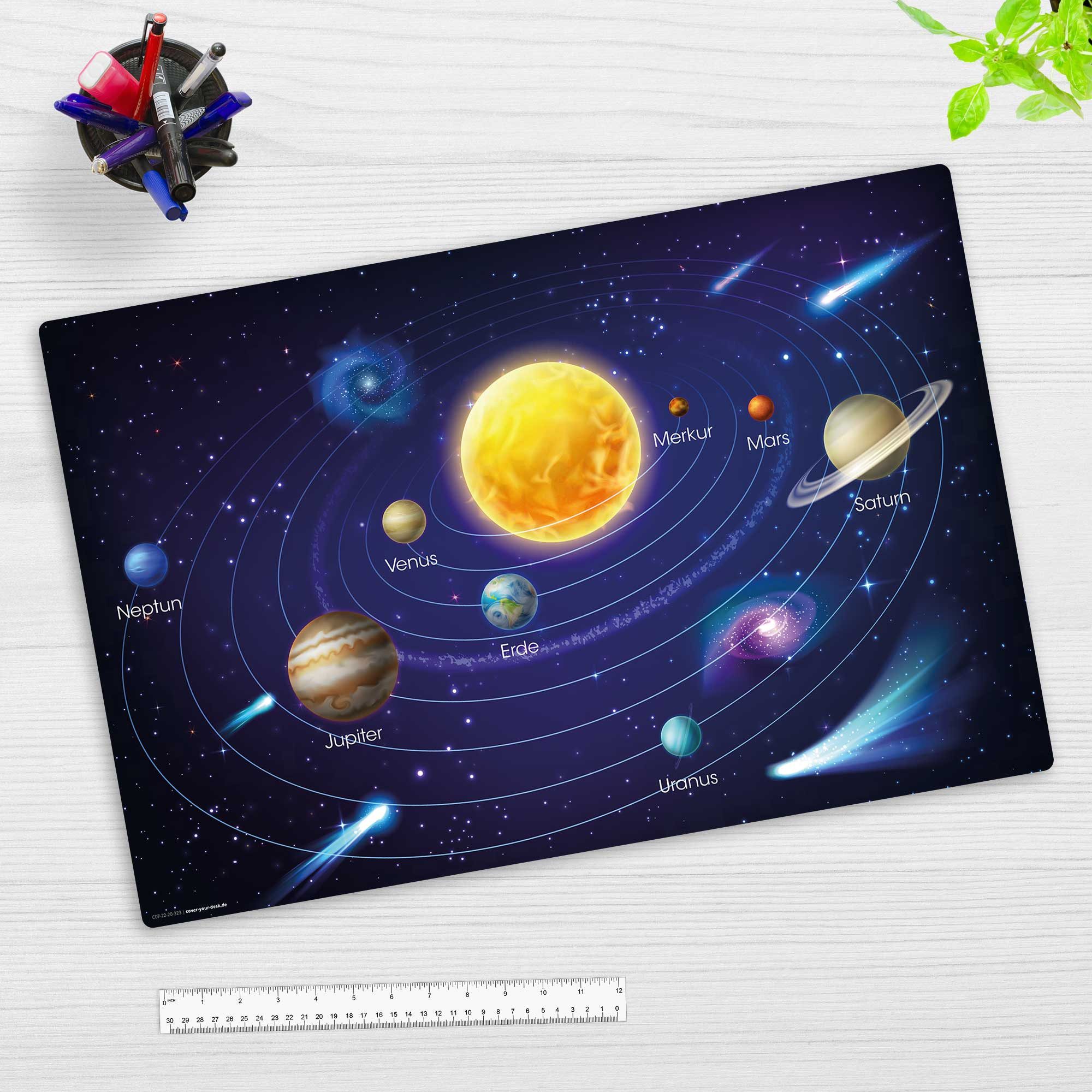 cover-your-desk.de Schreibtischunterlage Universum, Unser Sonnensystem II – 60 x 40 cm, Schreibunterlage Kinder, (1 tlg)