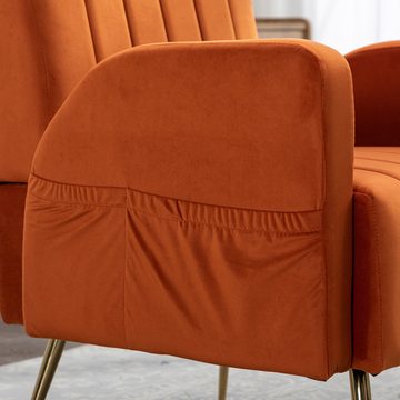 HAUSS SPLOE Loungesessel Schlafsessel Sessel chaiselongue Freizeitstuhl Relaxsessel Orange (mit eitentaschen, Samt), mit goldenen Füßen