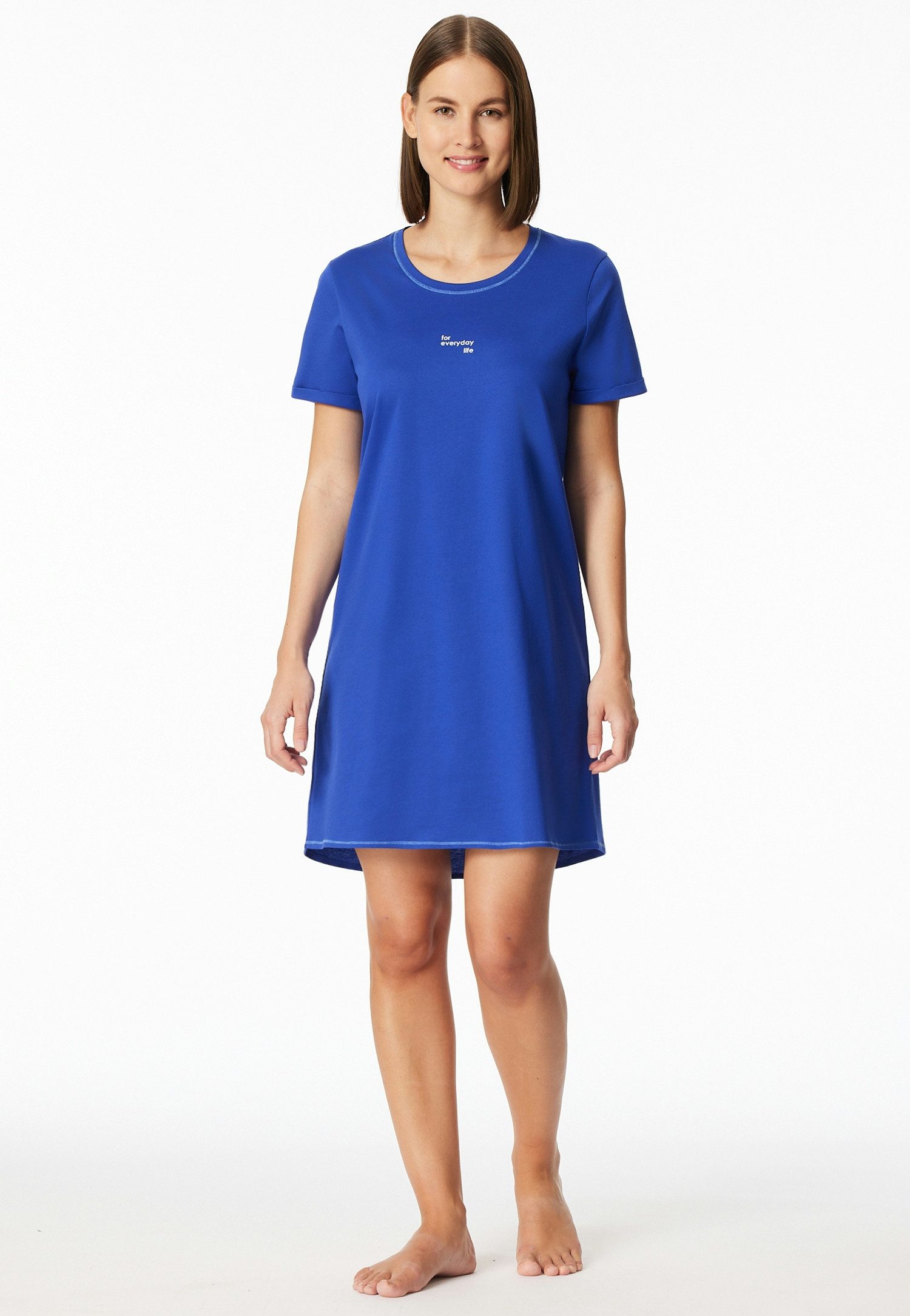 Schiesser Nachthemd Casual Essentials mit Statement-Print, Baumwolle, kurzärmelig, Rundhalsausschnitt