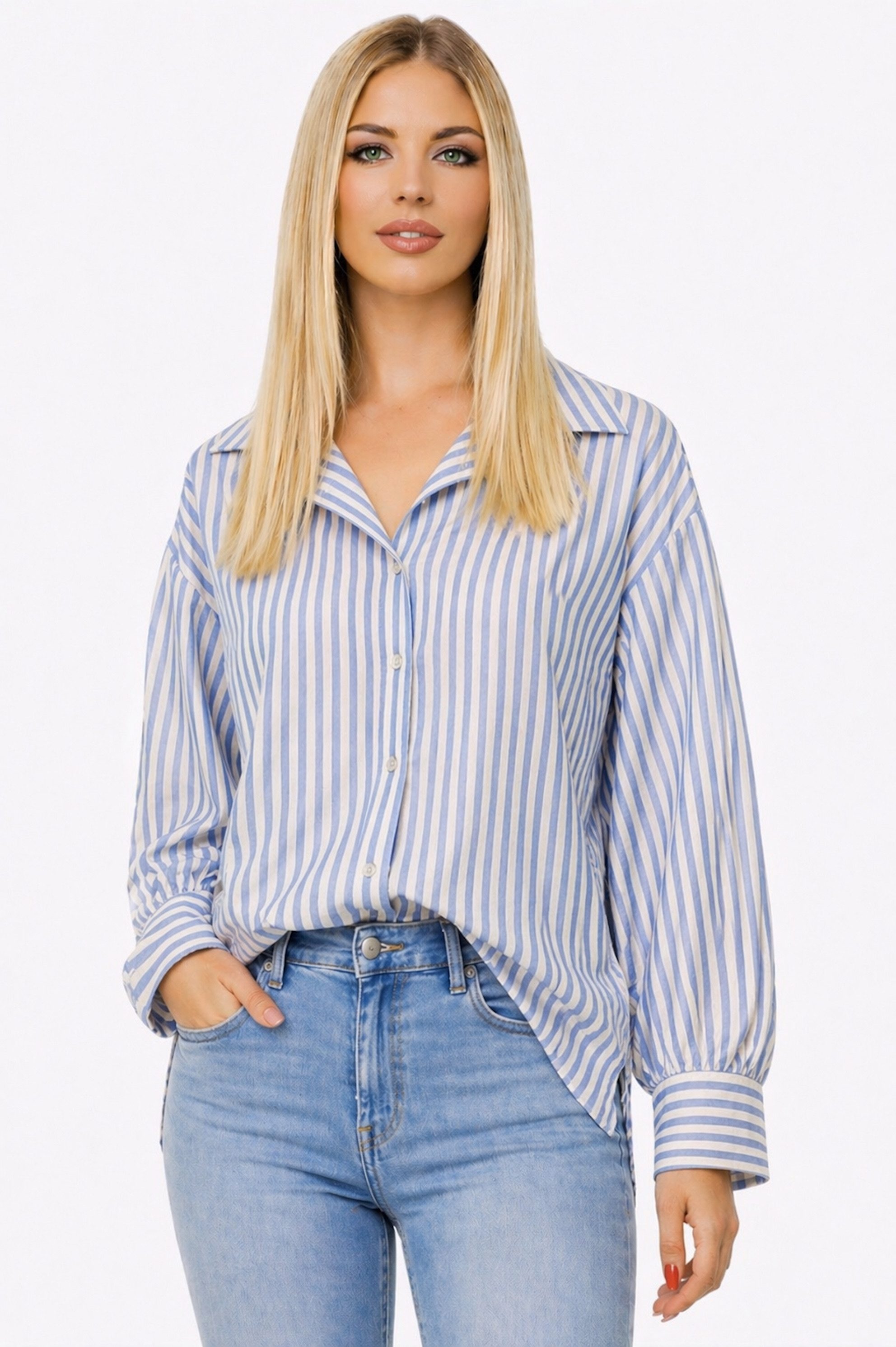 Worldclassca Hemdbluse Worldclassca Oversized Streifenbluse Leinenoptik Langarm Sommer Neue Kollektion - Stilvolle und gemütliche Sommer Mode für Damen