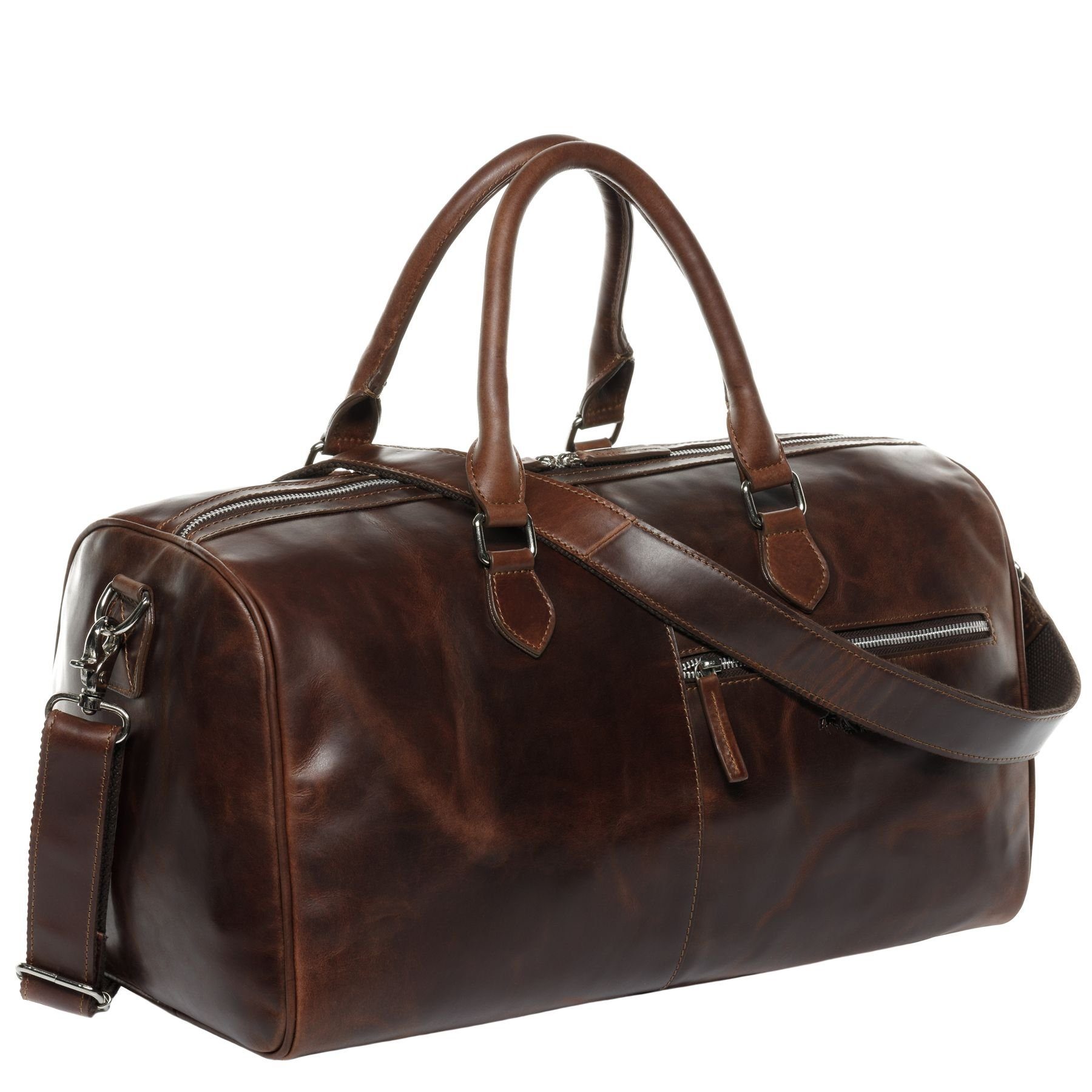 SID & VAIN Reisetasche echt Leder Weekender groß Ledertasche braun SEATTLE, Echtleder Reisegepäck für Damen & Herren, Sporttasche XL braun-cognac