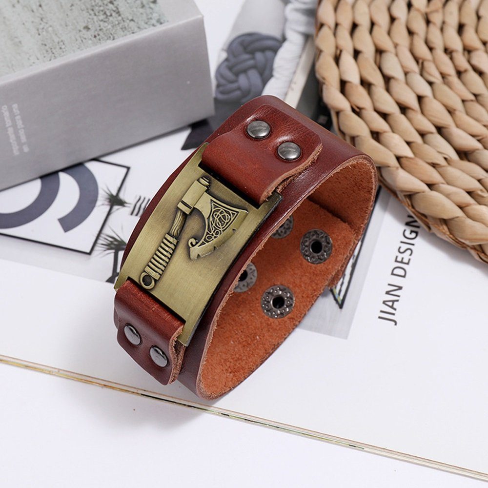 Eyecatcher Lederarmband Wickinger Axt Silber Bronze Gold Armband verstellbar Mittelalter (kein Set)