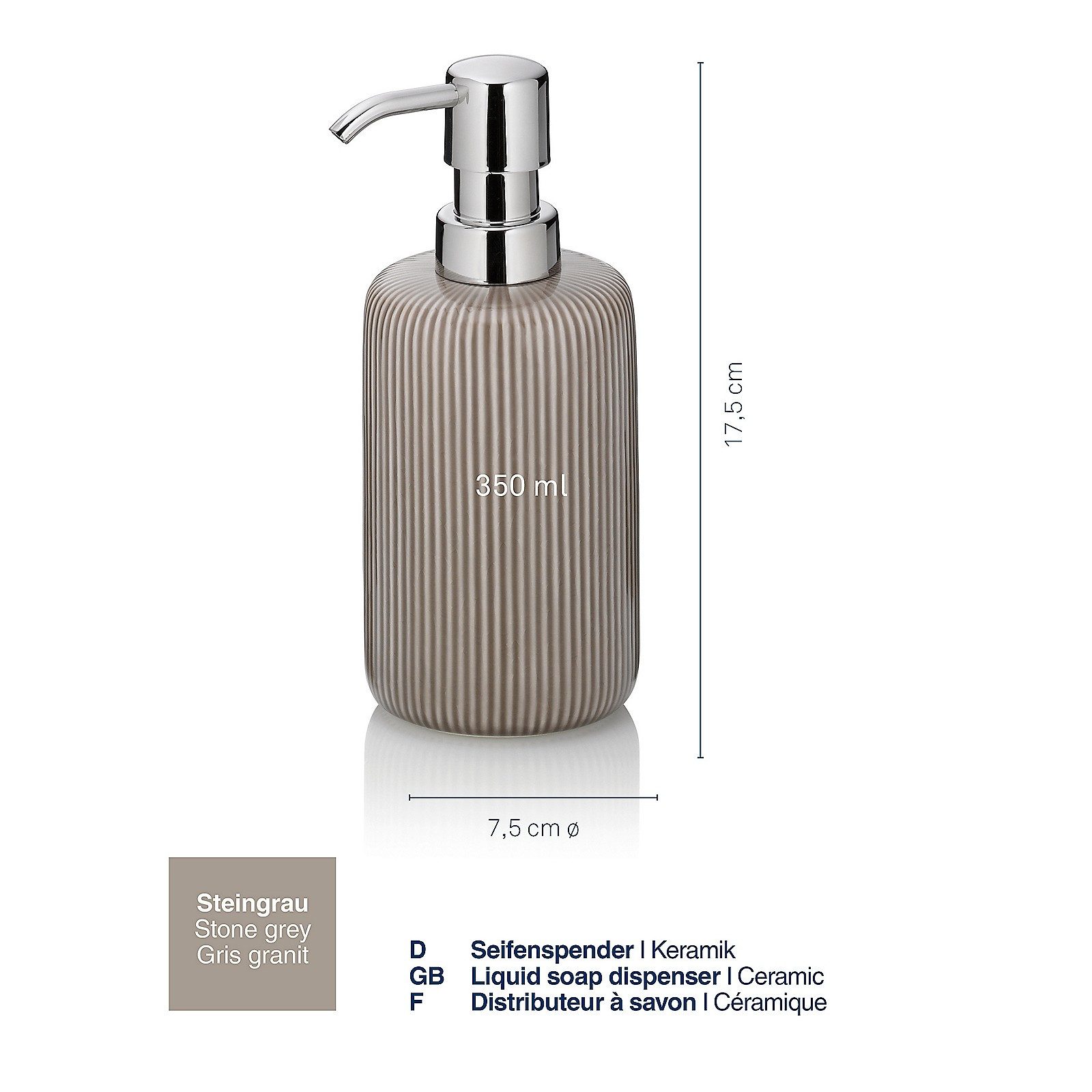 kela Seifenspender Ava, glänzende Keramik, 350 ml, austauschbarer Pumpkopf