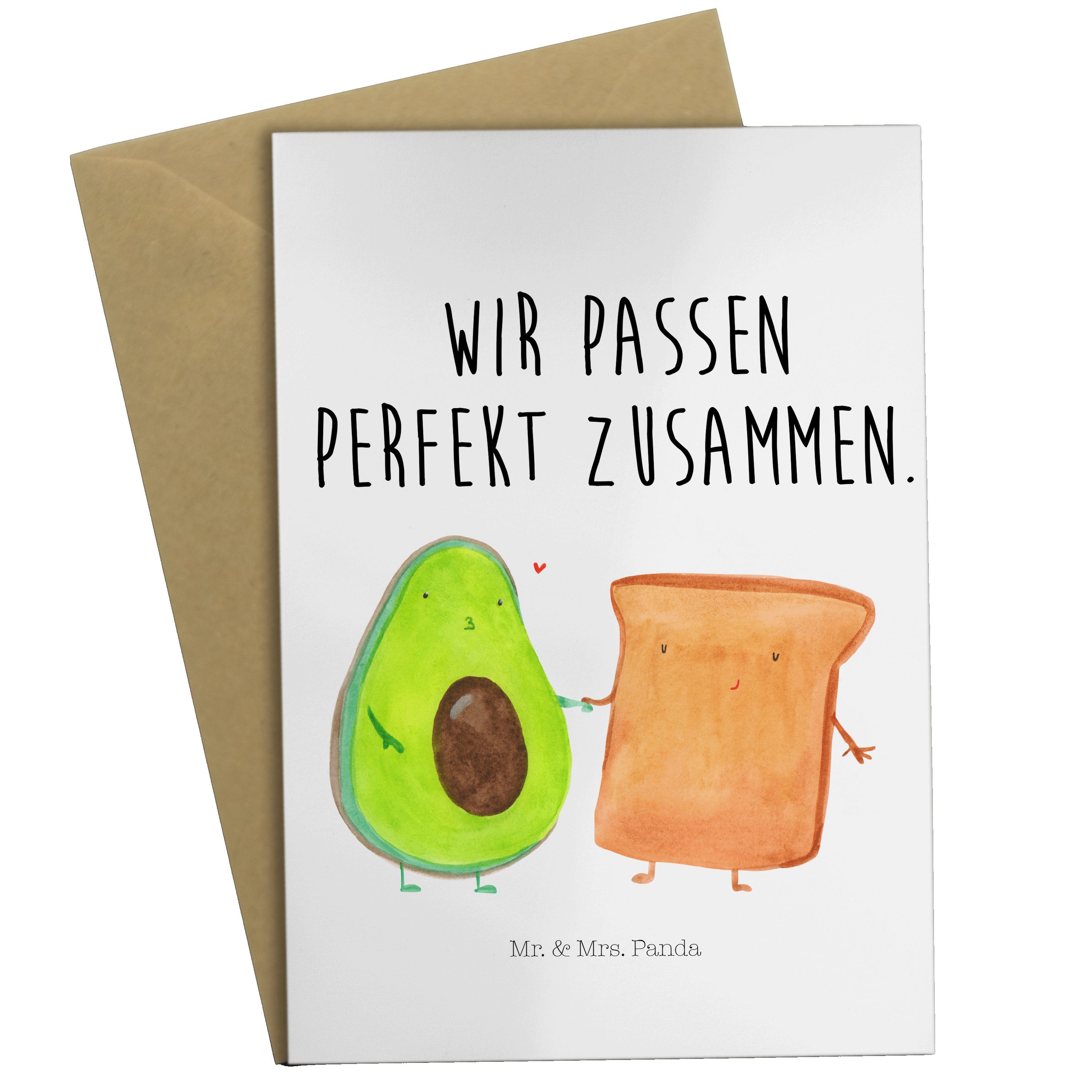 Mr. & Mrs. Weiß Geschenk, - + Grußkarte Klappkarte, Karte Avocado Hochzeit, - Panda Toast Vegan