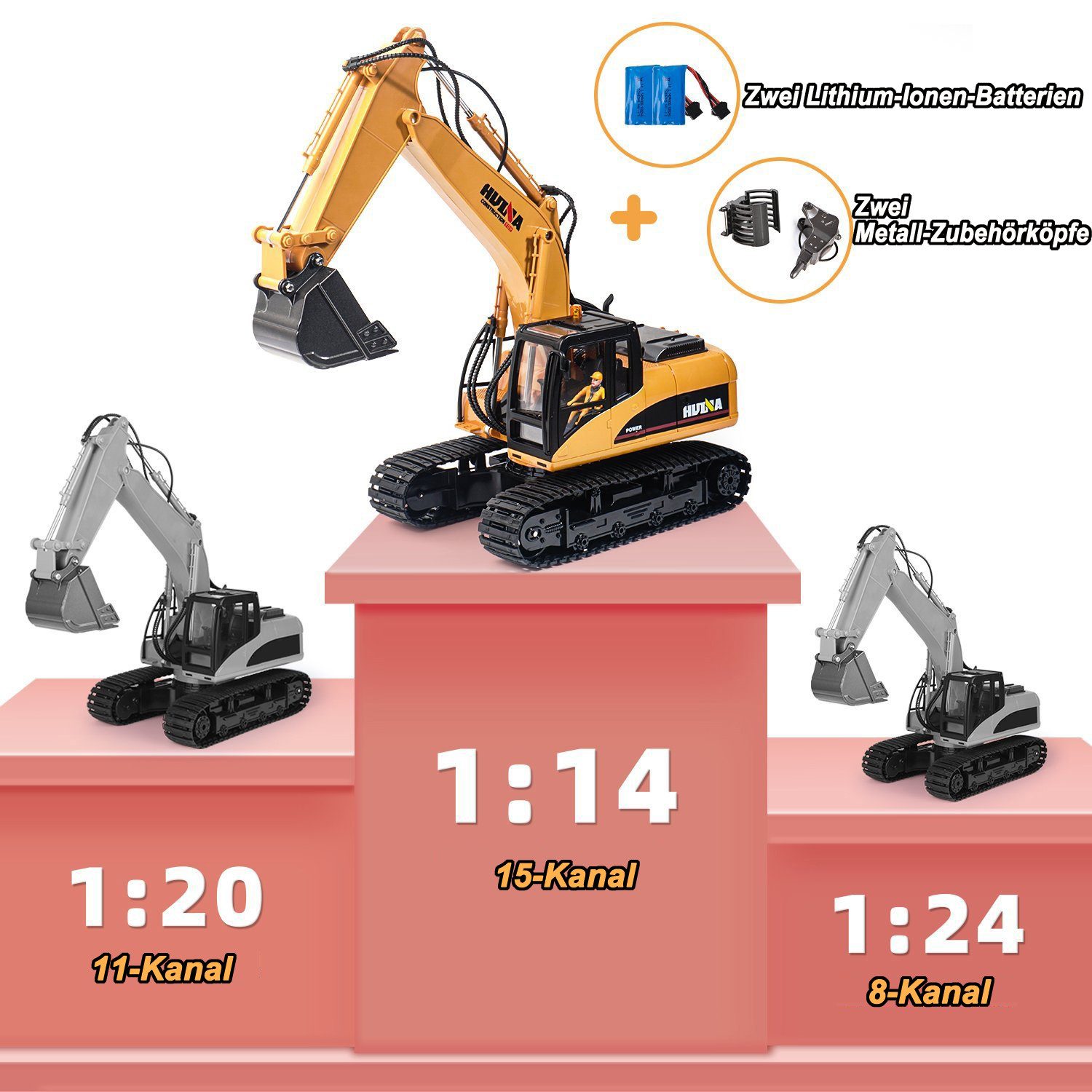 Esun RC-Bagger Ferngesteuerter Bagger,RC Bagger Schaufelbagger für Kinder ab 8 Jahren (Packung, Komplettset), Schaufelbagger mit Fernsteuerung und Holzgreifer Ferngesteuert