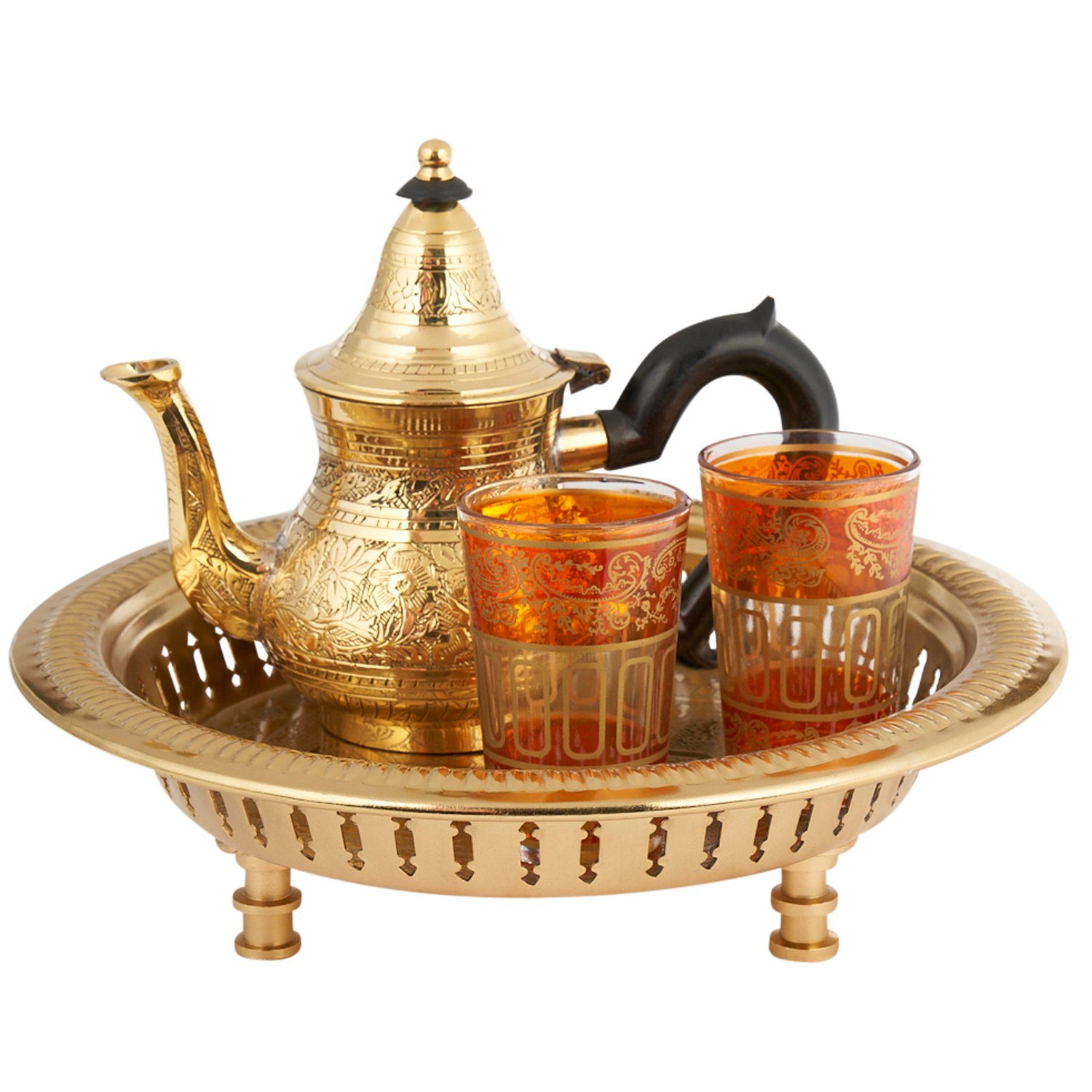 Marrakesch Orient & Mediterran Interior Teeservice Orient Tee Deko Set  Geschenkset Tablett Teekanne Teegläser, 2 Personen, Handarbeit