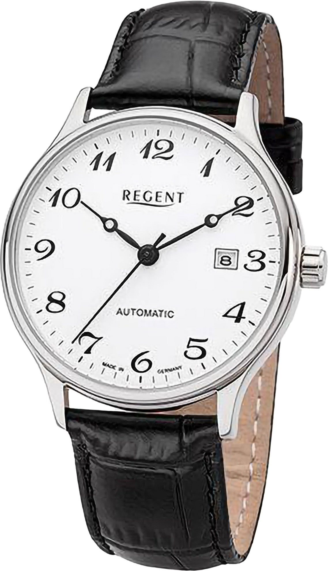 Regent Quarzuhr Regent Herren Armbanduhr Analog, Herren Armbanduhr rund, extra groß (ca. 40mm), Lederarmband silber