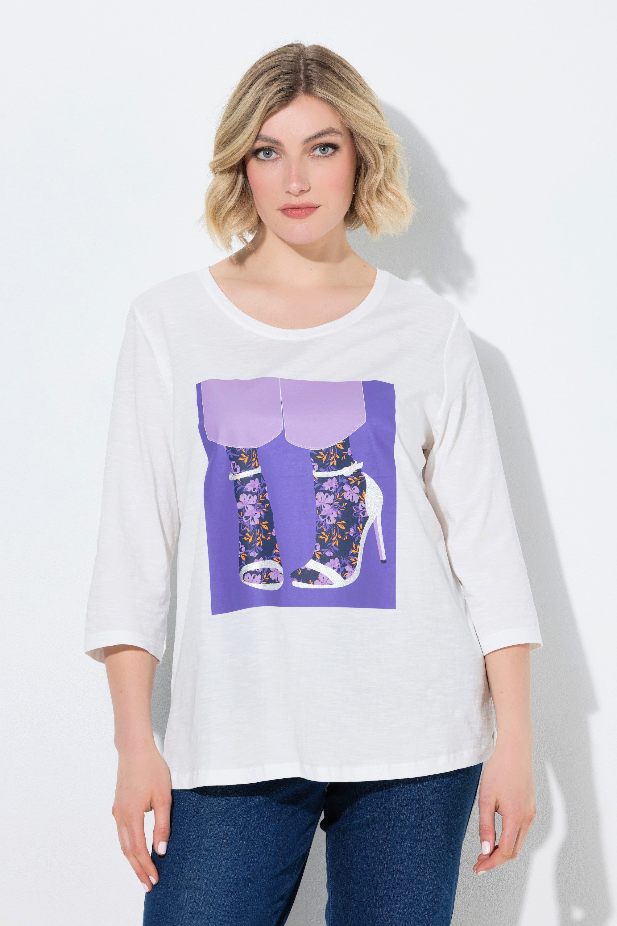 Ulla Popken T-Shirt Shirt Schuhe Classic Rundhalsausschnitt 3/4-Arm