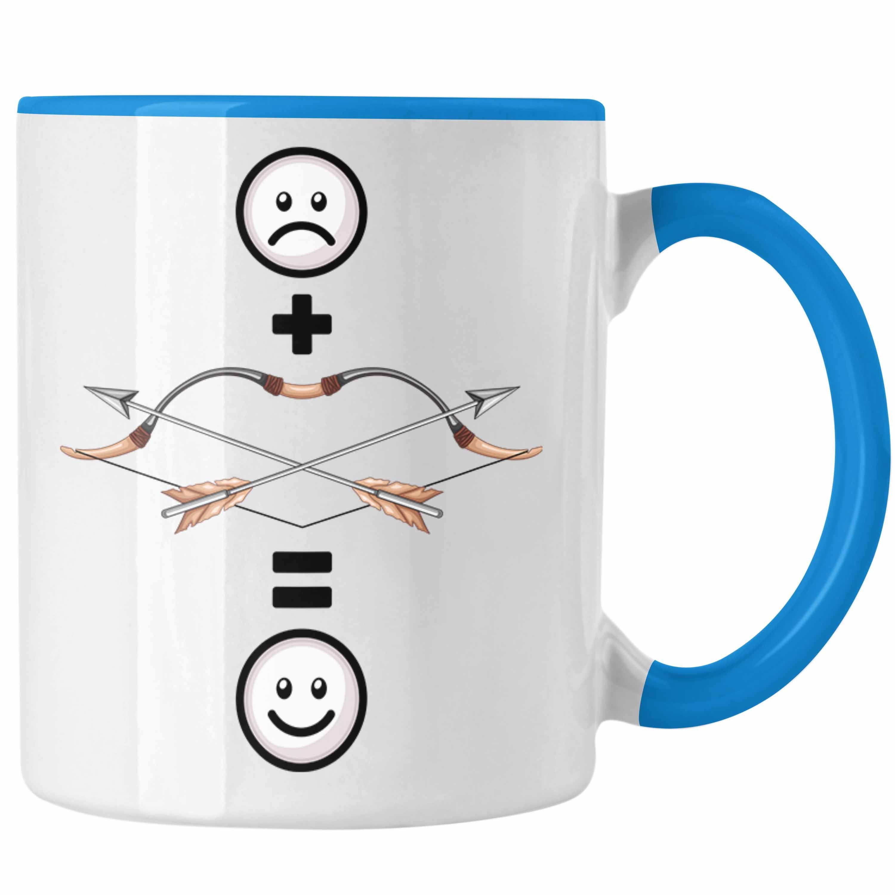 Trendation Tasse Pfeil und Bogen Tasse Geschenk für Bogenschütze :(Pfeil & Bogen = Blau | Teetassen