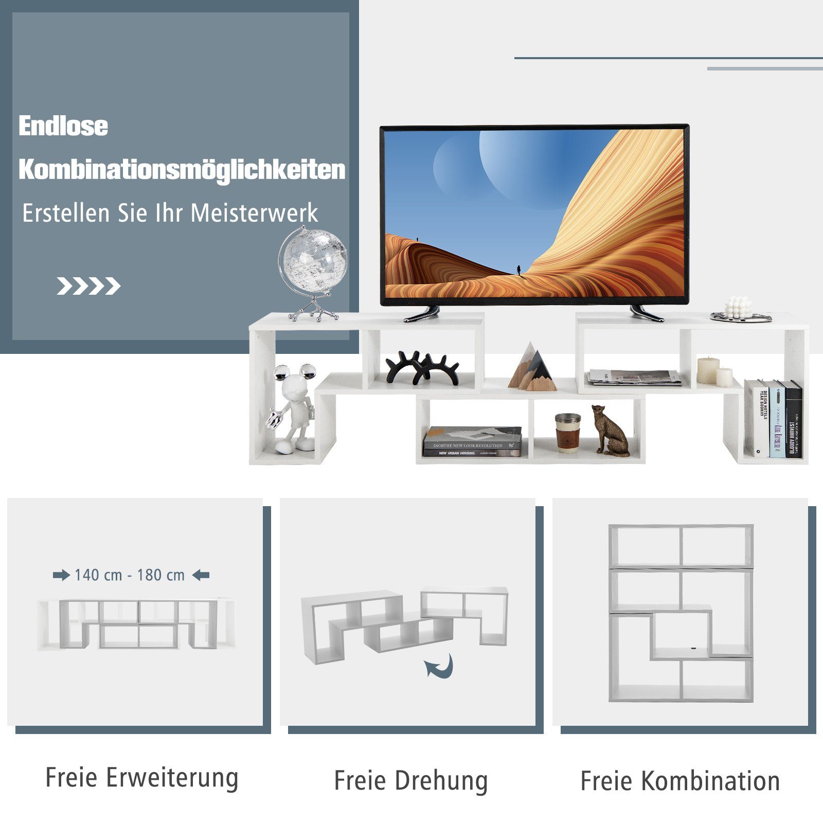 COSTWAY TV-Schrank Eckregal 3-teilig, ausziehbar, frei Kombinierbar günstig online kaufen