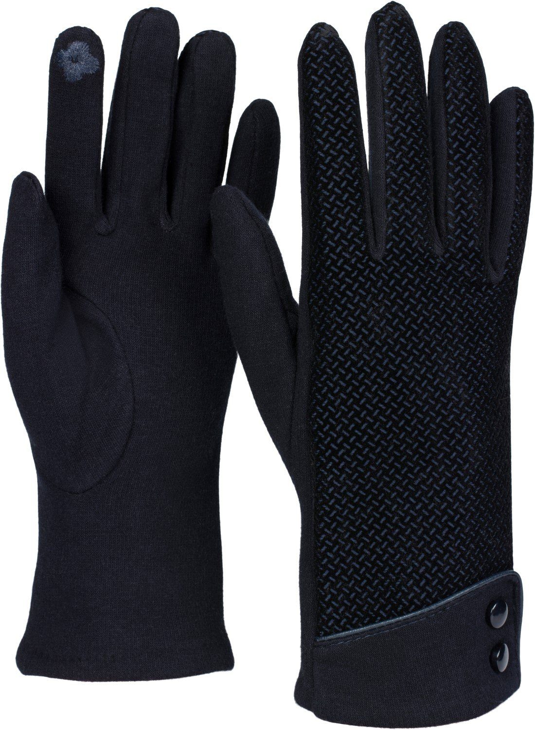 Dunkelblau Riffel Baumwollhandschuhe Touchscreen weichem Handschuhe mit styleBREAKER Muster