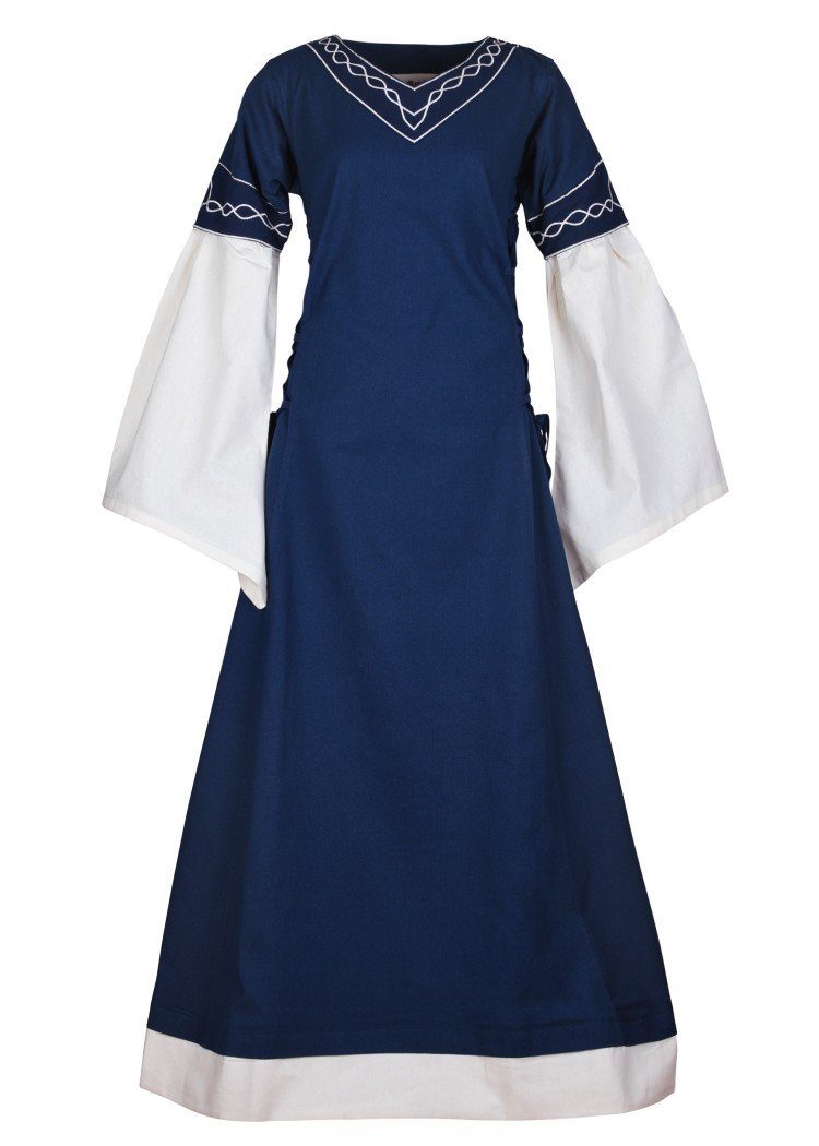 Battle Merchant Ritter-Kostüm Hochmittelalterkleid Alvina mit Trompetenärmeln Blau/Natur Größe M