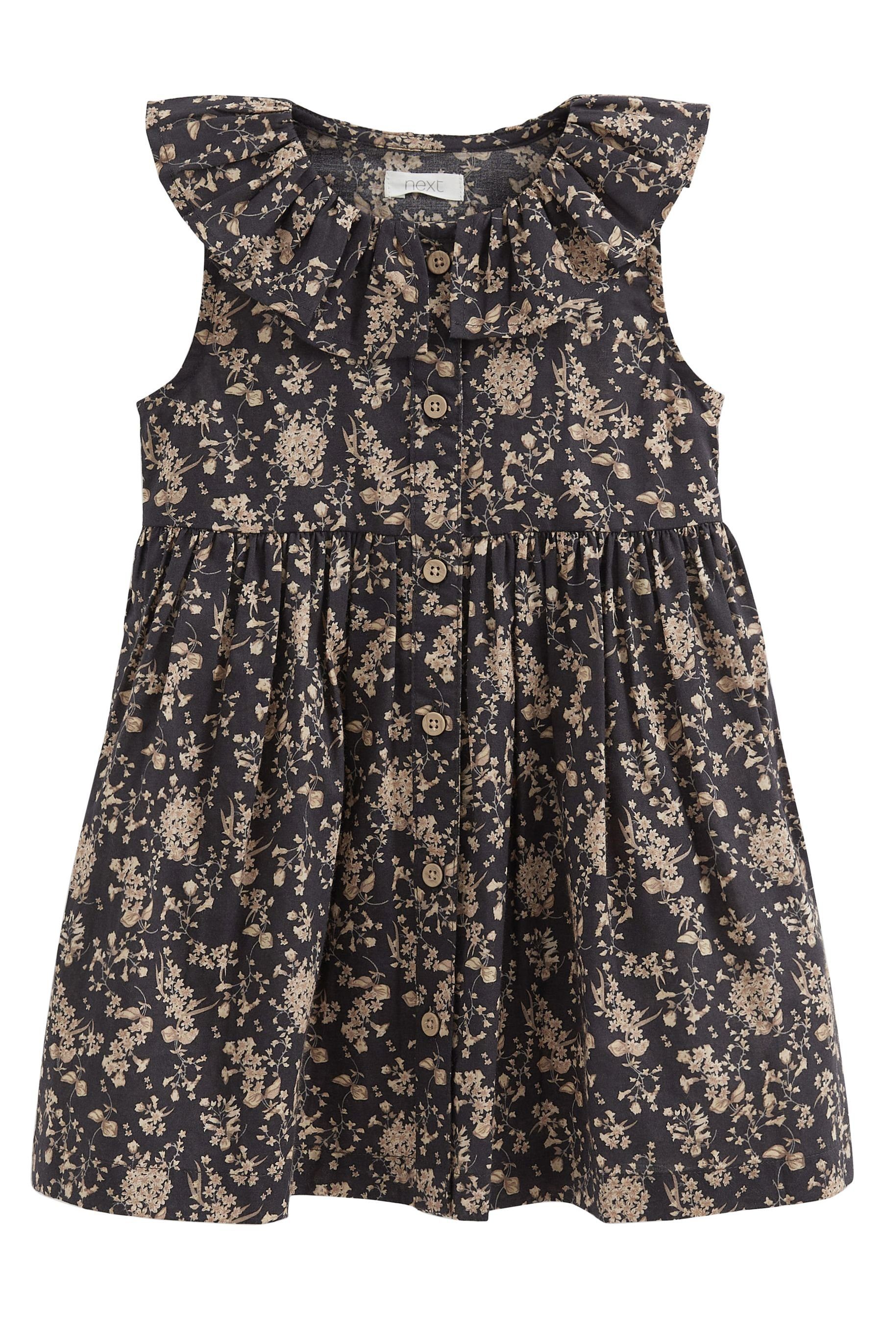 Next Sommerkleid Kleid mit Rüschenkragen (1-tlg) Black Ditsy