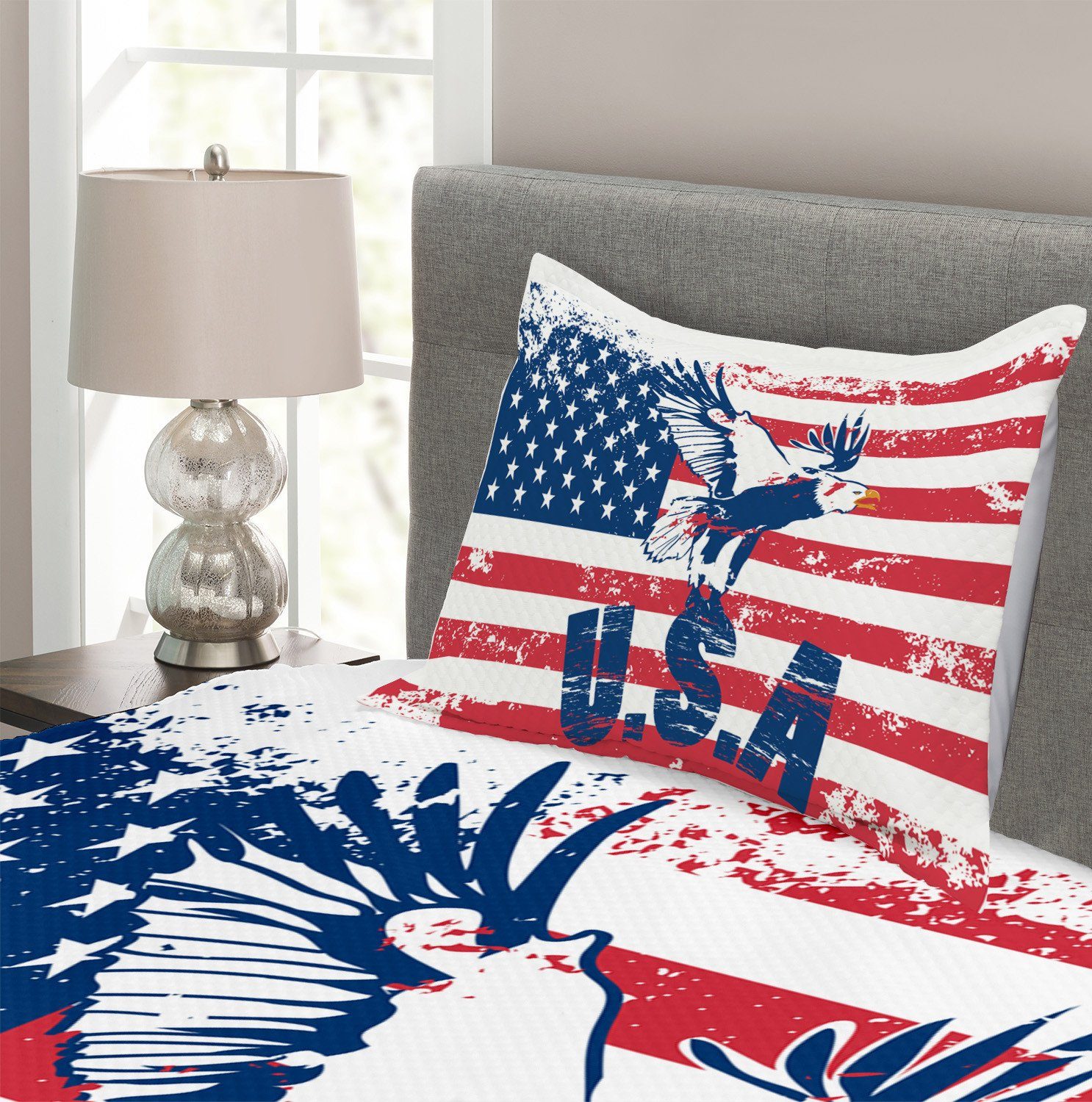Flagge Set Tagesdecke Amerikanische mit Waschbar, Abakuhaus, Staaten Kissenbezügen Vereinigte