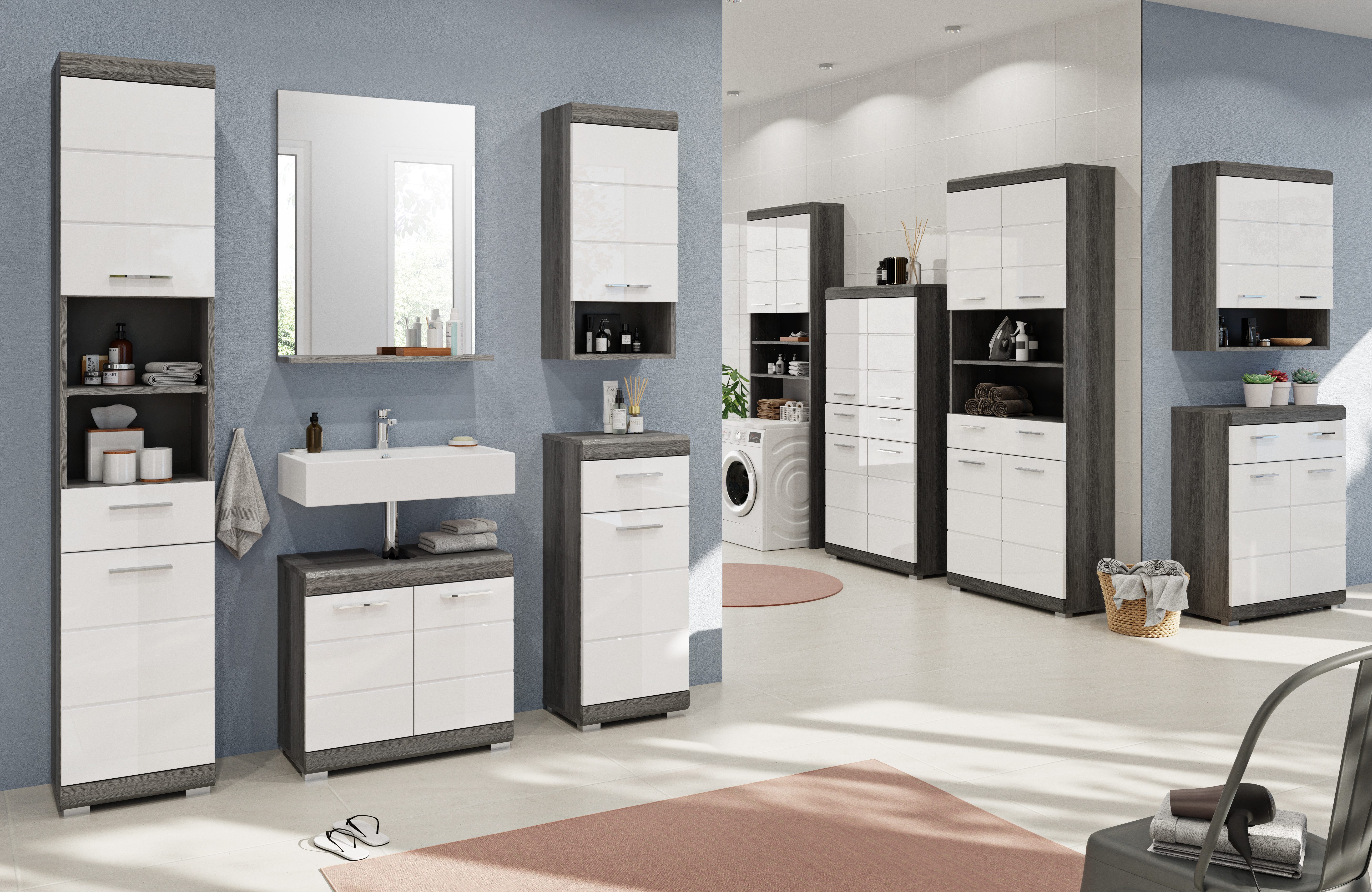 furnling Hochschrank Scott 2 Türen, 2 offene Fächer, Badezimmermöbel, Badsc günstig online kaufen