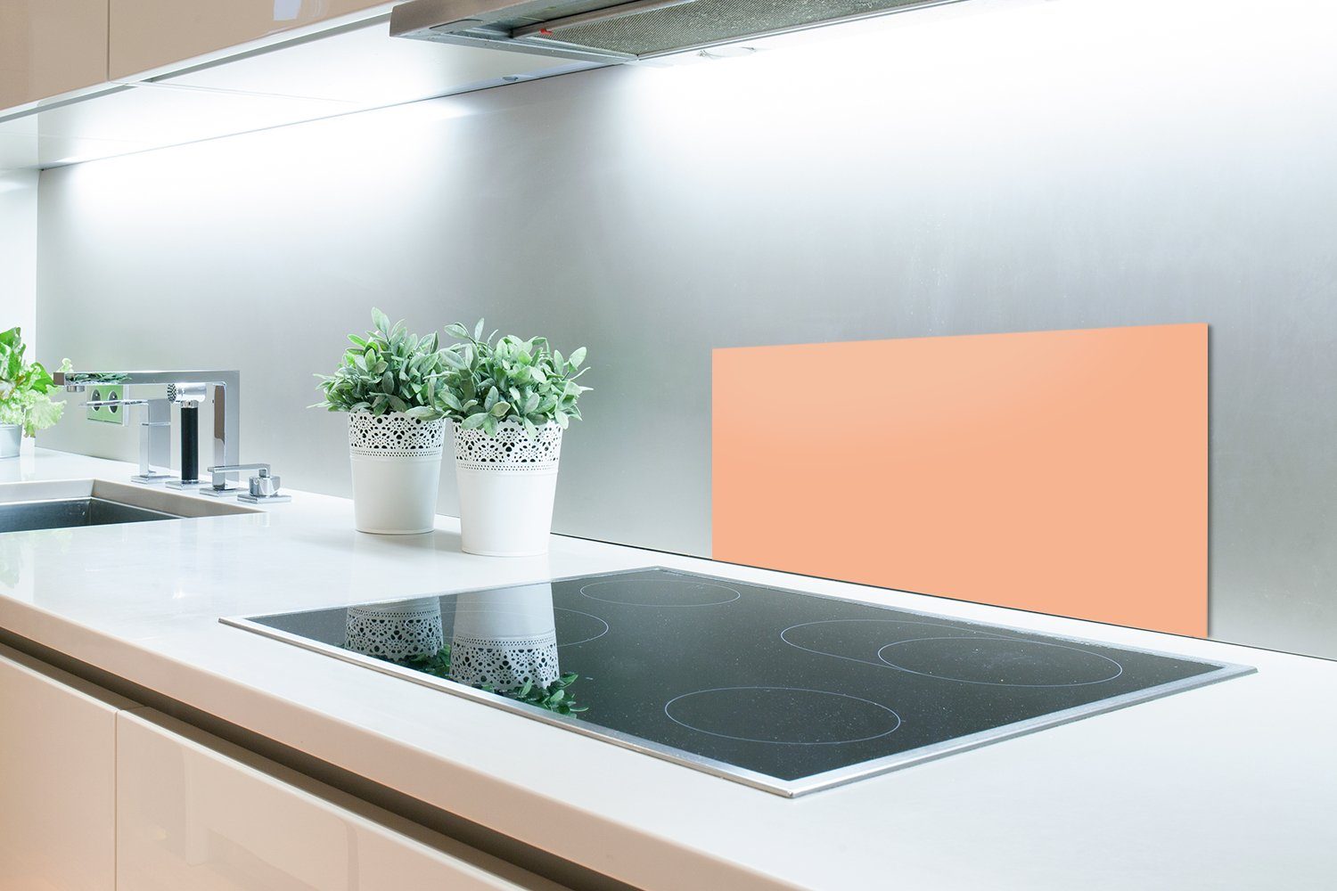 cm, Schmutzflecken gegen - Aprikose Küchen Rosa - MuchoWow Wandschutz, 60x30 Pastell Küchenrückwand (1-tlg), und - Farbe, Fett Einfarbig für -