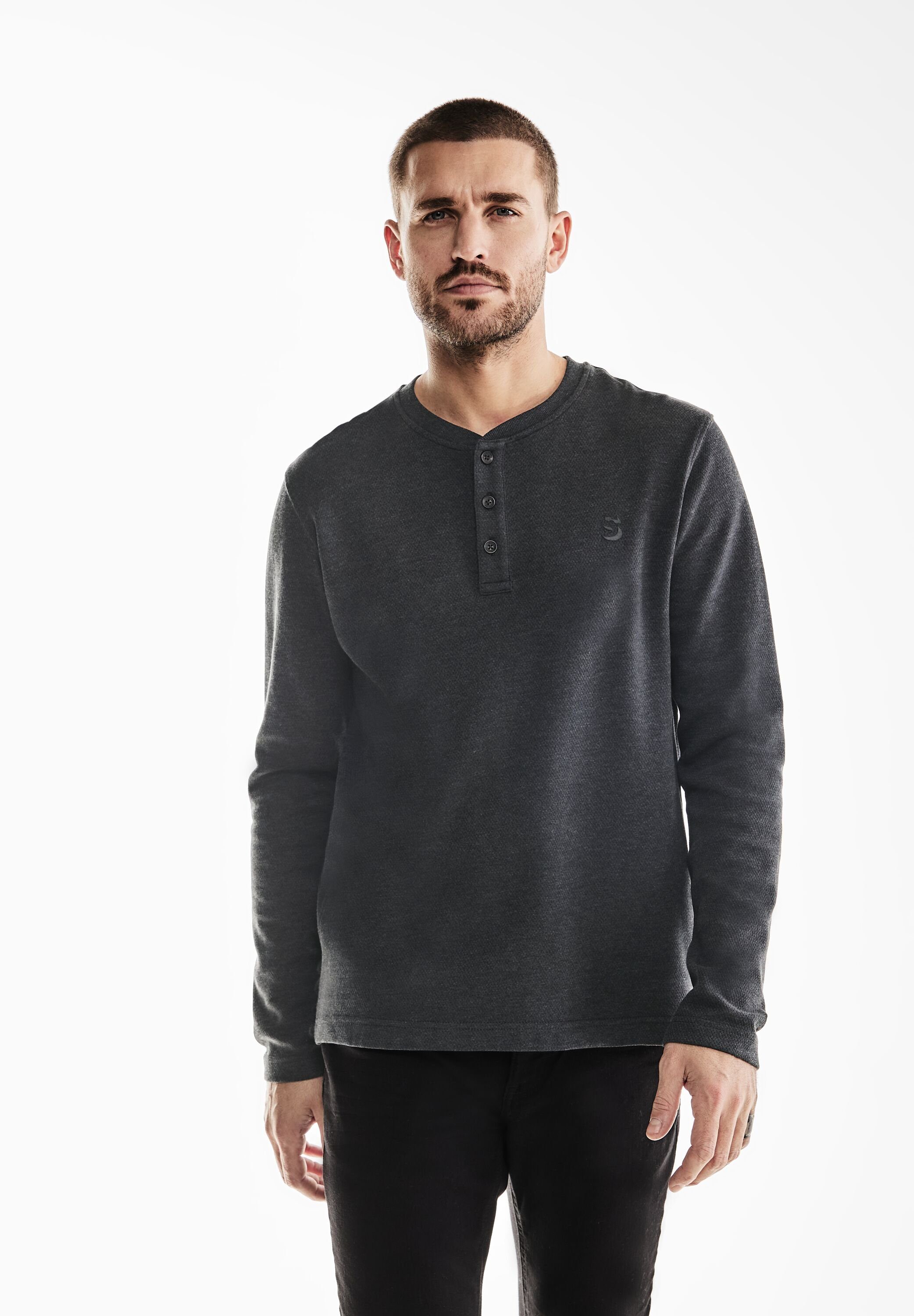 ONE STREET Unifarbe, in Kragen Langarmshirt MEN Henley