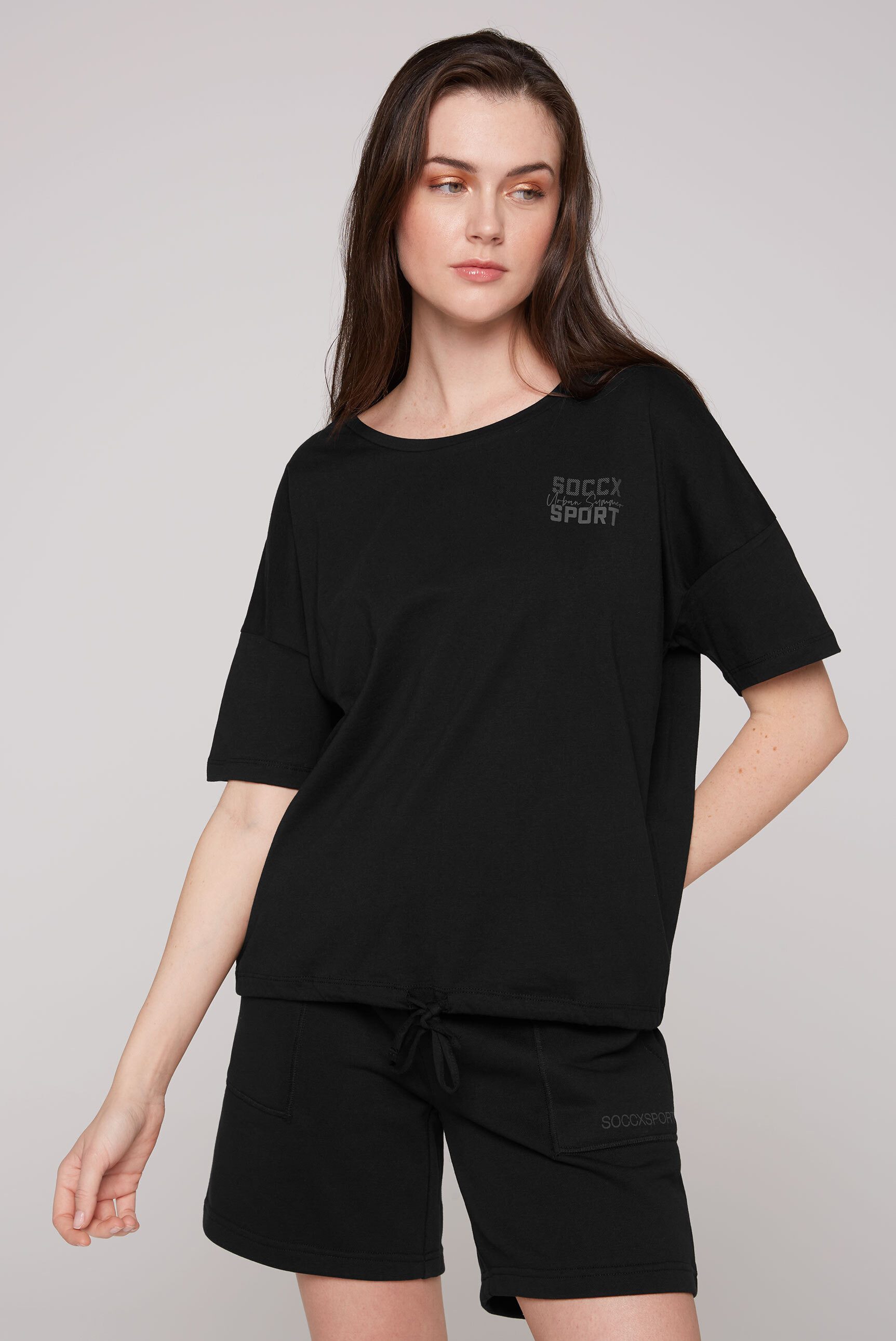 SOCCX Oversize-Shirt mit Bindeband am Saum