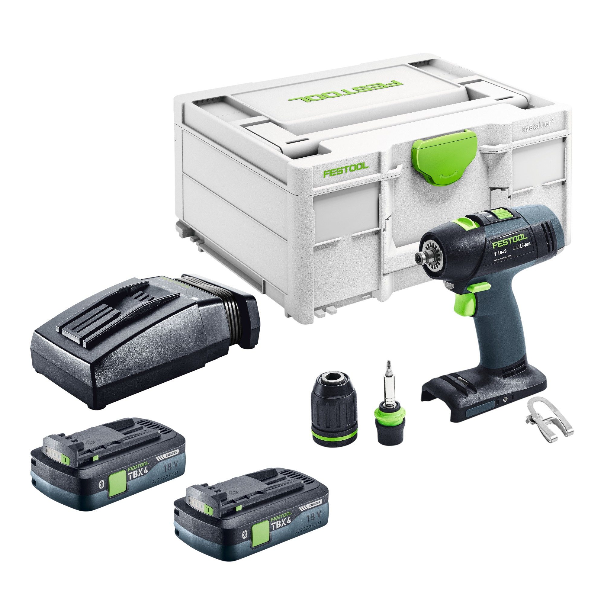 FESTOOL Akku-Schrauber T 18+3-Basic Akku Bohrschrauber 18 V 50 Nm Brushless + 2x Akku 4,0 Ah
