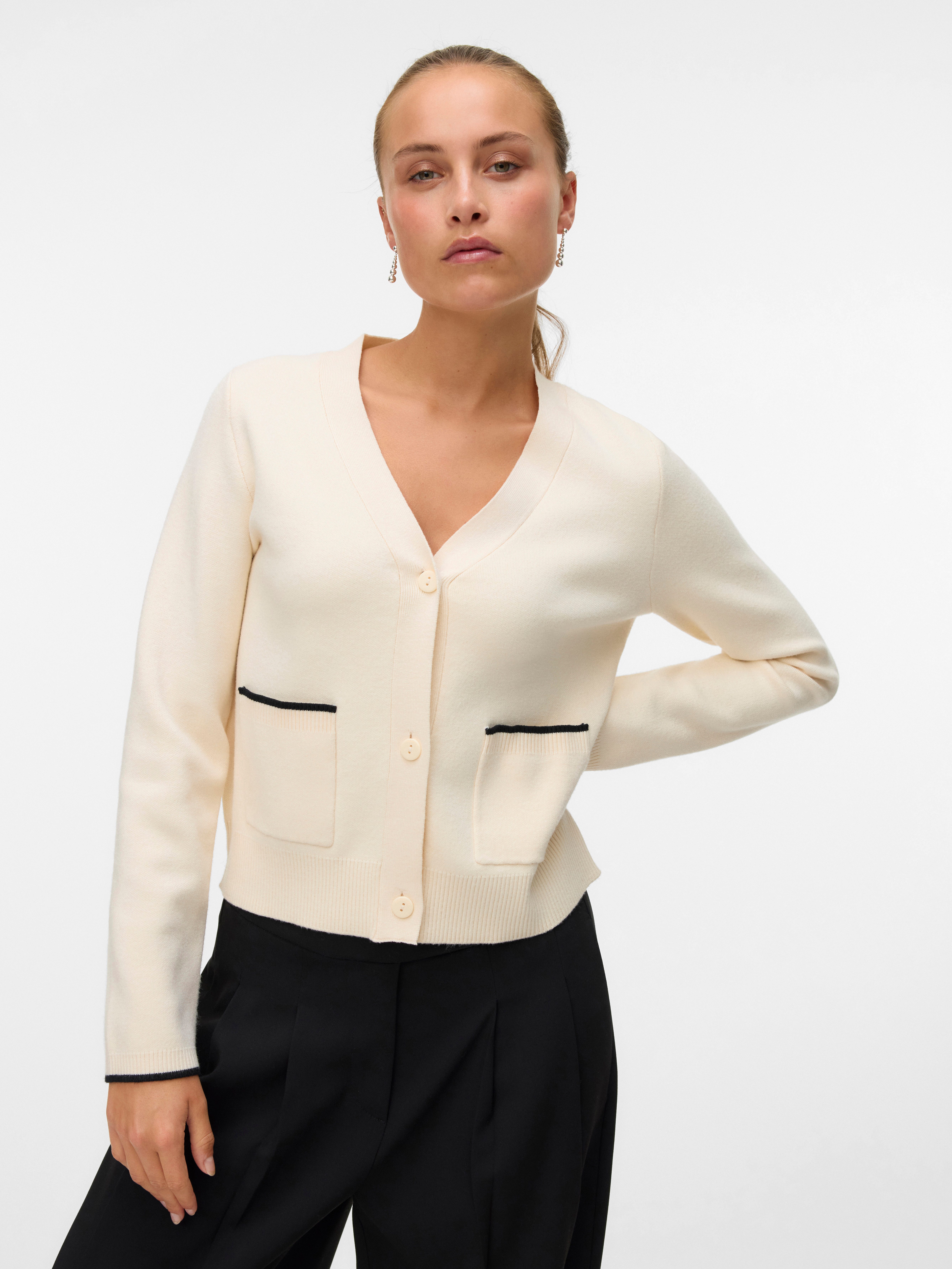 Vero Moda Strickjacke VMGOLD LS V-NECK CONTRAST CARDIGAN