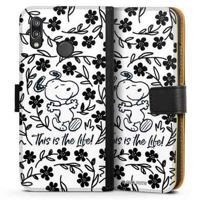 DeinDesign Handyhülle »Peanuts Blumen Snoopy Snoopy Black and White This Is The Life«, Huawei P20 Lite Hülle Handy Flip Case Wallet Cover Handytasche Leder