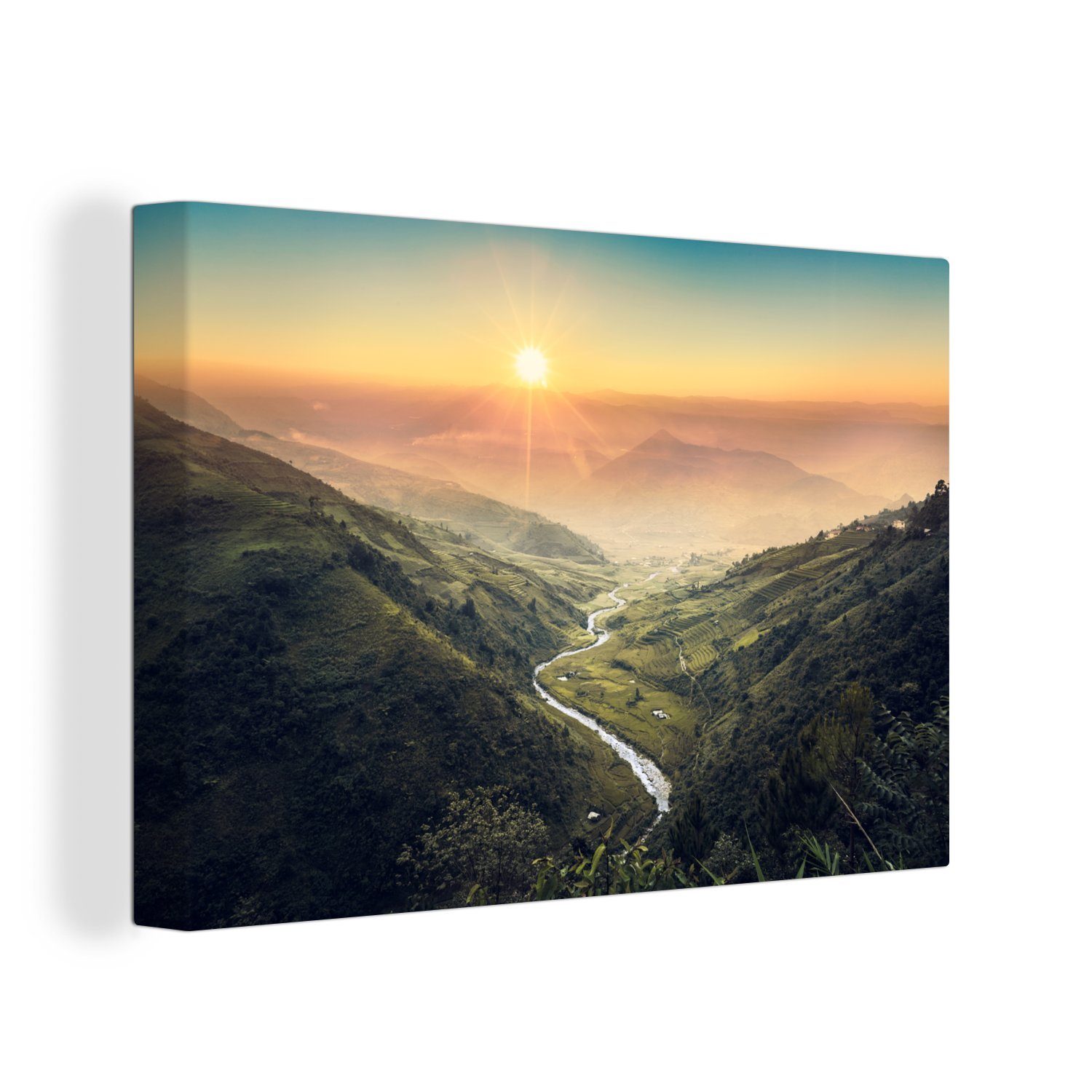OneMillionCanvasses® Leinwandbild Landschaft von Indonesien bei Sonnenaufgang, (1 St), Wandbild Leinwandbilder, Aufhängefertig, Wanddeko, 30x20 cm