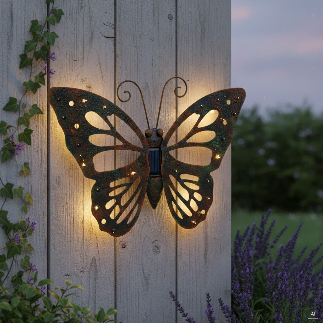 abc HOME Gartenfigur Wanddeko Schmetterling, LEDs, Solarpanel, Lichtsensor