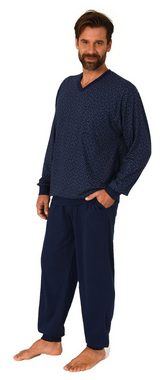 Normann Pyjama Normann Herren langarm Schlafanzug mit Bündchen in Minimalprint Optik
