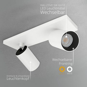SSC-LUXon Aufbauleuchte Moderne Spot Deckenleuchte ALVO 2 in Weiss Schwarz mit 2x LED GU10, Warmweiß