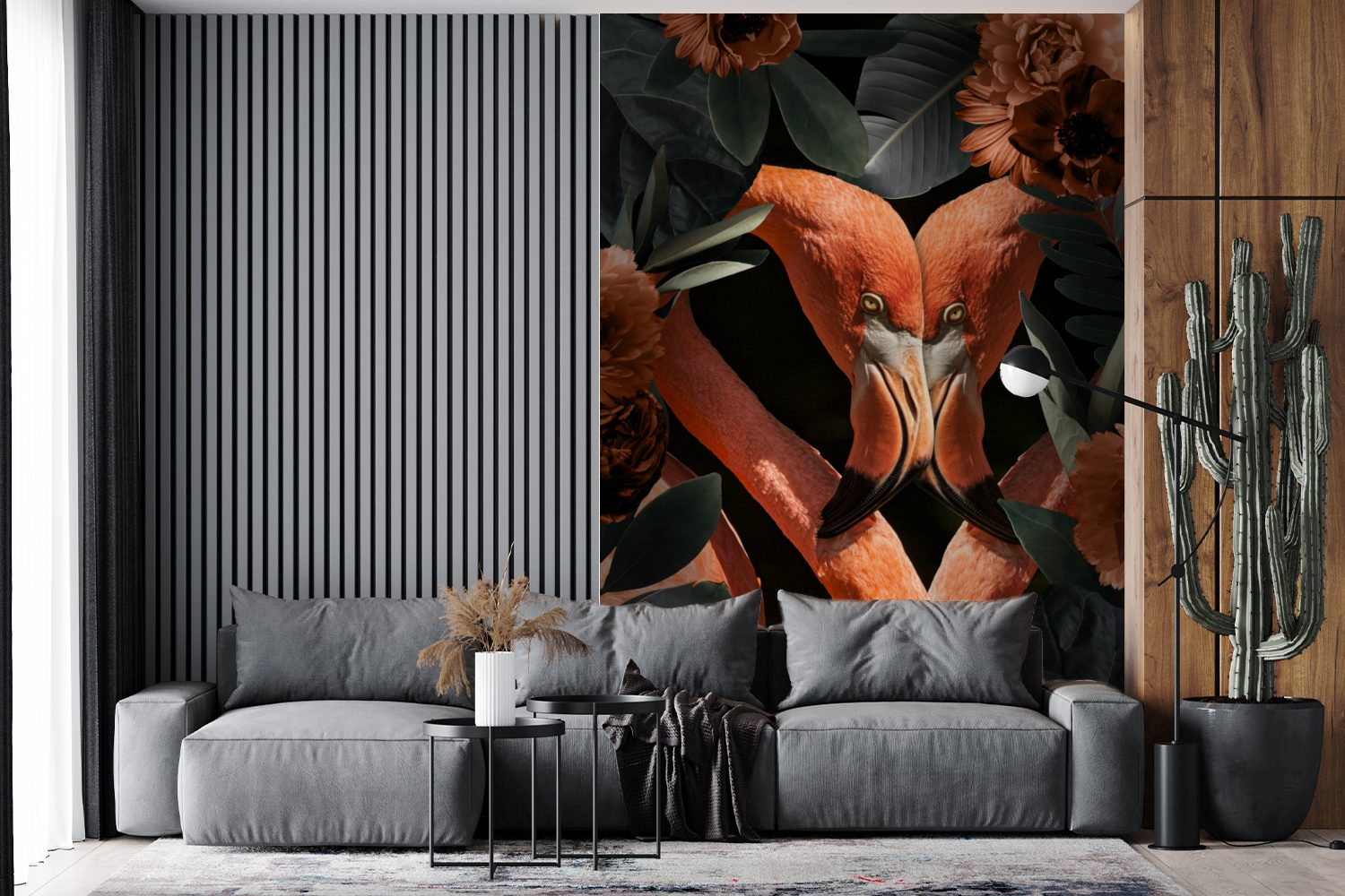 Tapete - für St), (3 Blätter Wandtapete Flamingo Montagefertig Matt, Wohnzimmer, Blumen, Vinyl MuchoWow Fototapete bedruckt, -