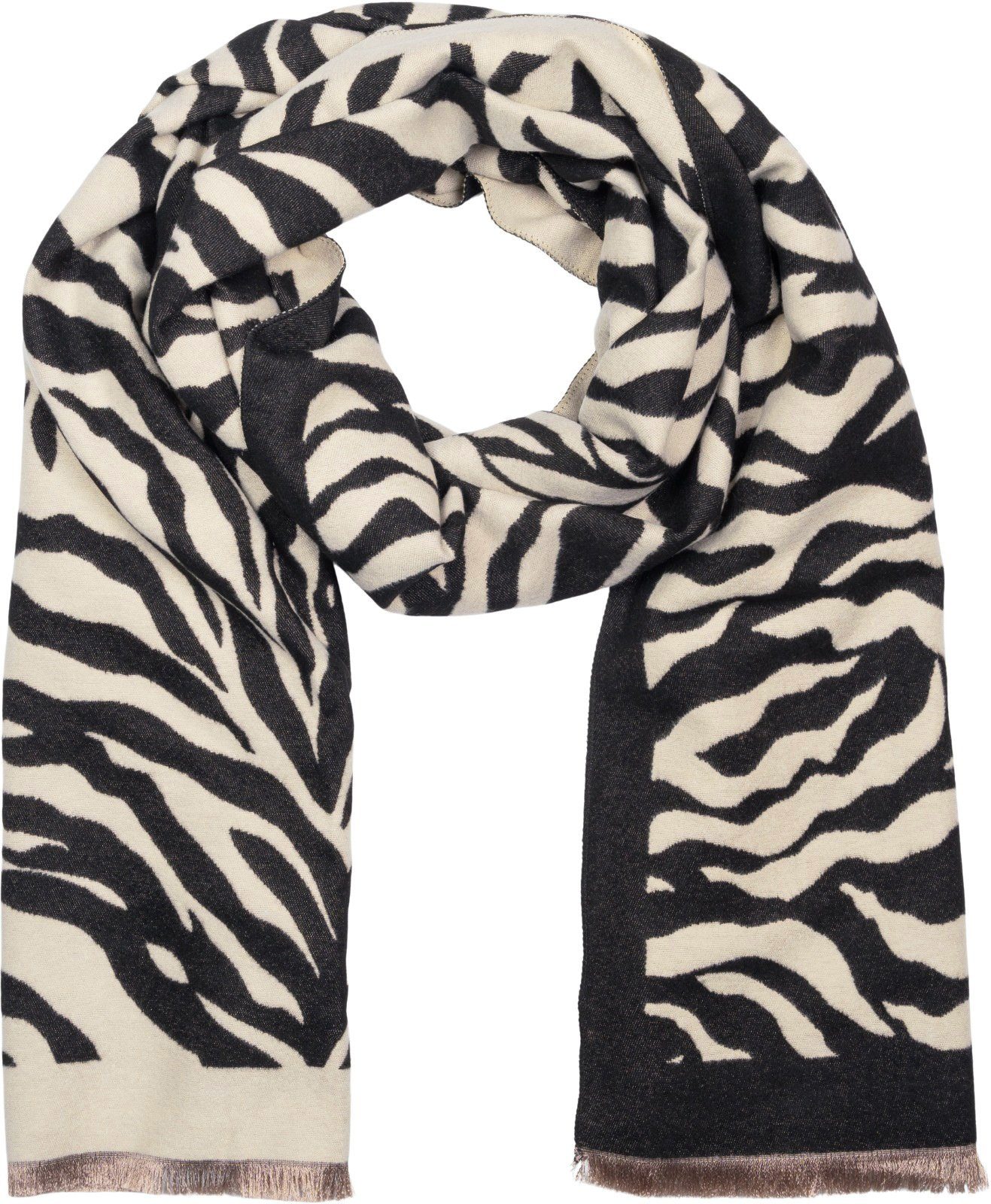 styleBREAKER Modeschal, (1-St), Schal mit Zebra Muster Schwarz-Beige