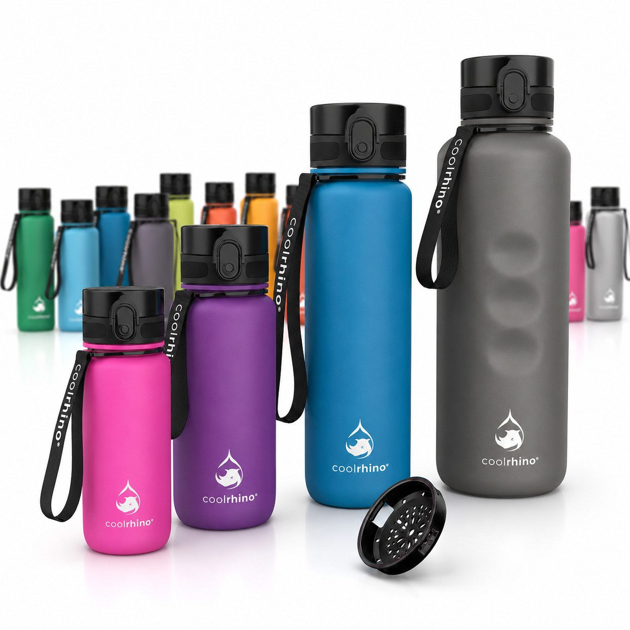 coolrhino Trinkflasche rhinoSport Tritan Sportflasche 350 ml, 650 ml, 1 liter, 1,5 l, Wasserflasche auslaufsicher für Sport, Outdoor, Schule und Fahrrad