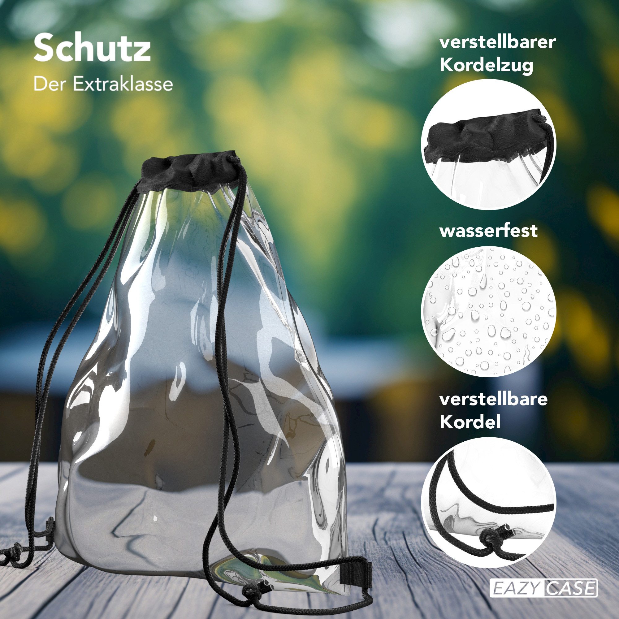 EAZY CASE Turnbeutel Festival Bags Transparente Tasche Unisex (1x Festival Bag), transparenter Beutel Kordelzug wasserdicht für Events Klein
