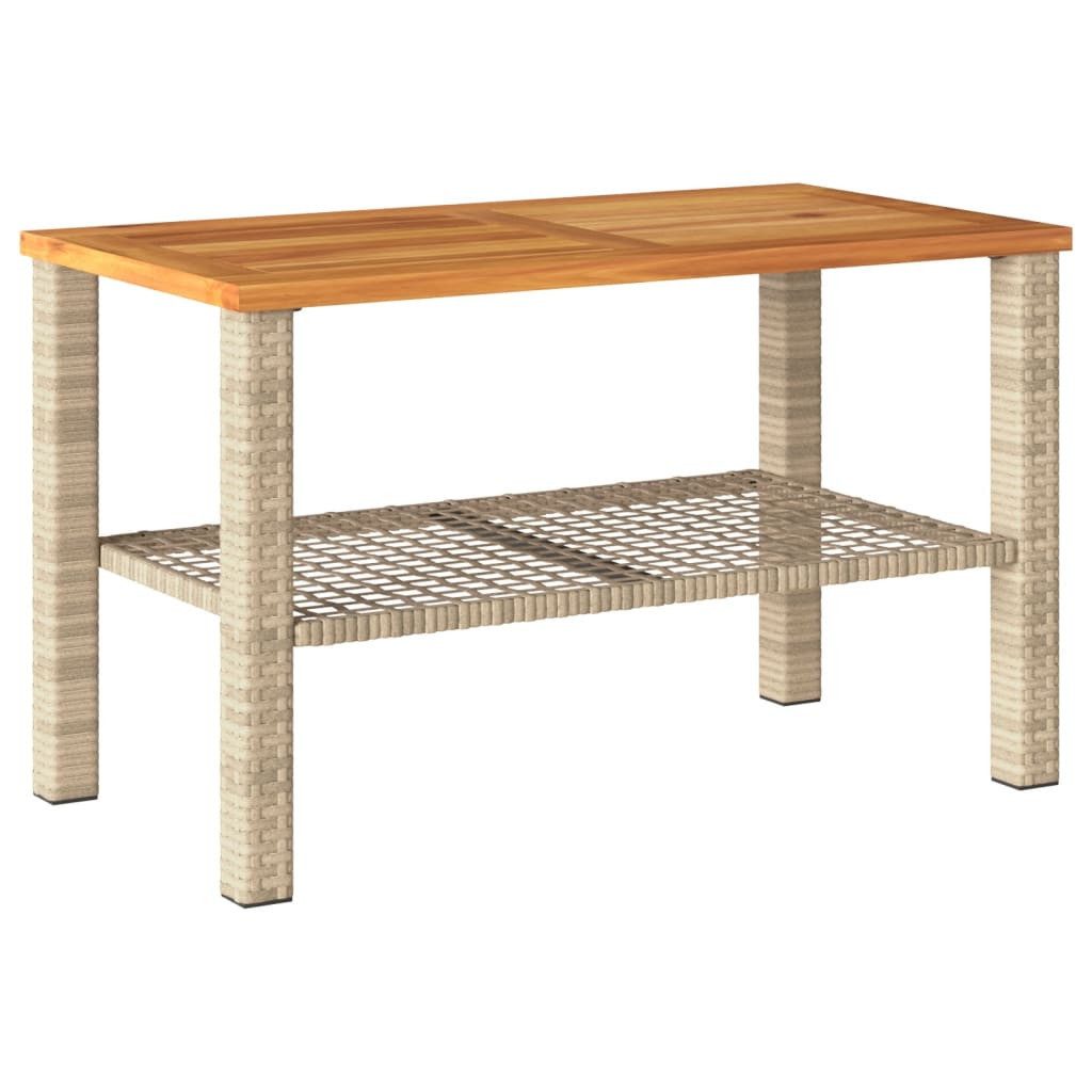 vidaXL Gartentisch 70 x 38 x 42 cm Gartentisch Beige 70x38x42 cm Polyrattan Akazienholz