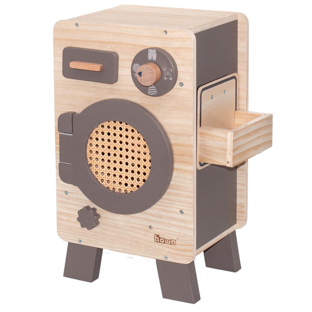howa Kinder-Waschmaschine, aus Holz Spielzeug Waschmaschine mit drehbarer Trommel