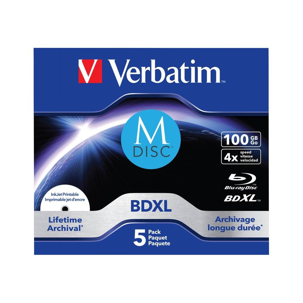 Verbatim Blu-ray-Rohling M-Disc BR-D XL 100GB 4x 5er 43834, Bedruckbar