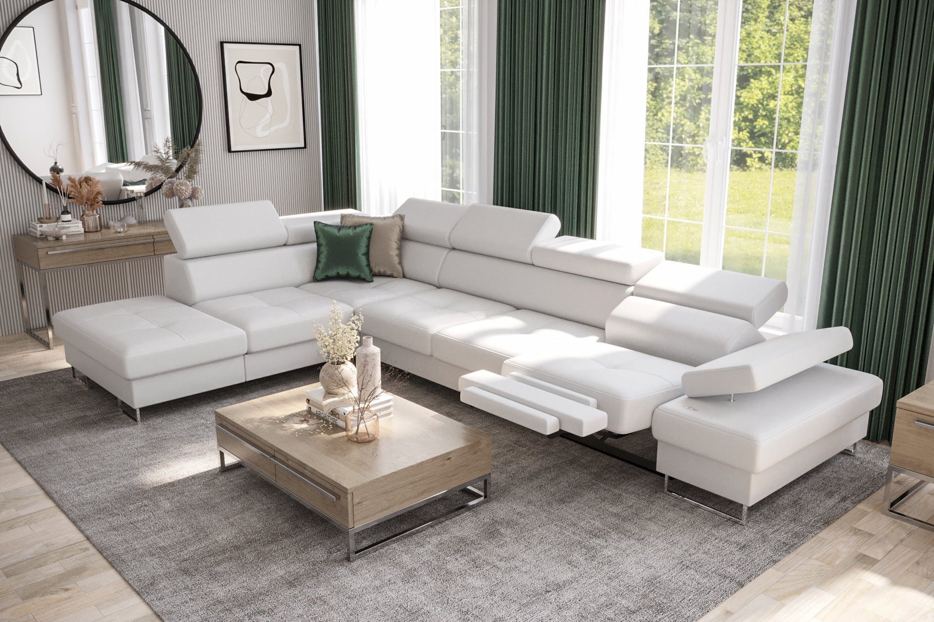 Möbel für Dich Ecksofa Galaxy Relax, mit Relaxfunktion, mit Bettkasten, mit Schlaffunktion, mit Farbauswahl Kunstleder weiß