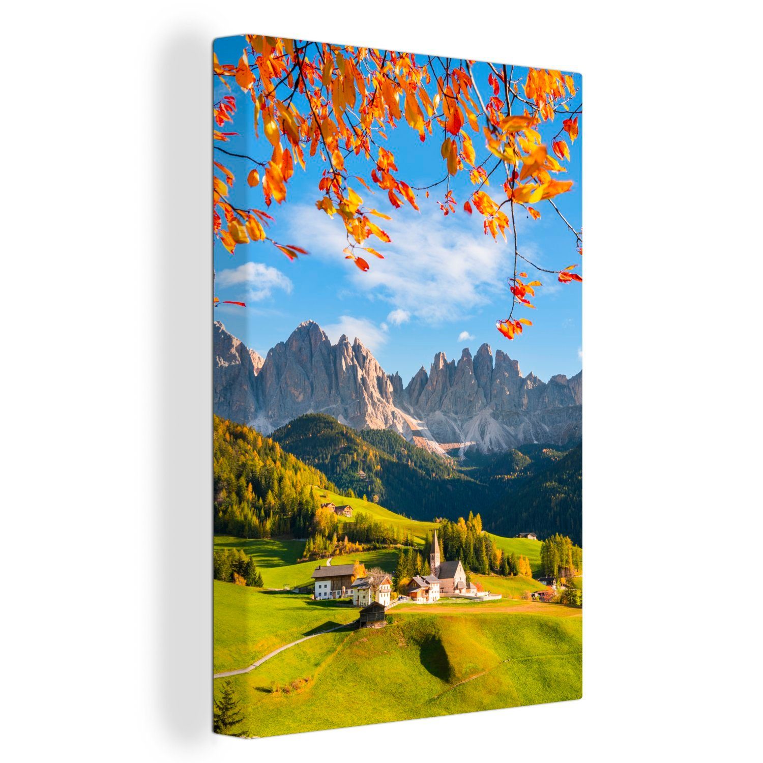 OneMillionCanvasses® Leinwandbild Herbstlaub und Blick auf die Dolomiten, (1 St), Leinwandbild fertig bespannt inkl. Zackenaufhänger, Gemälde, 20x30 cm