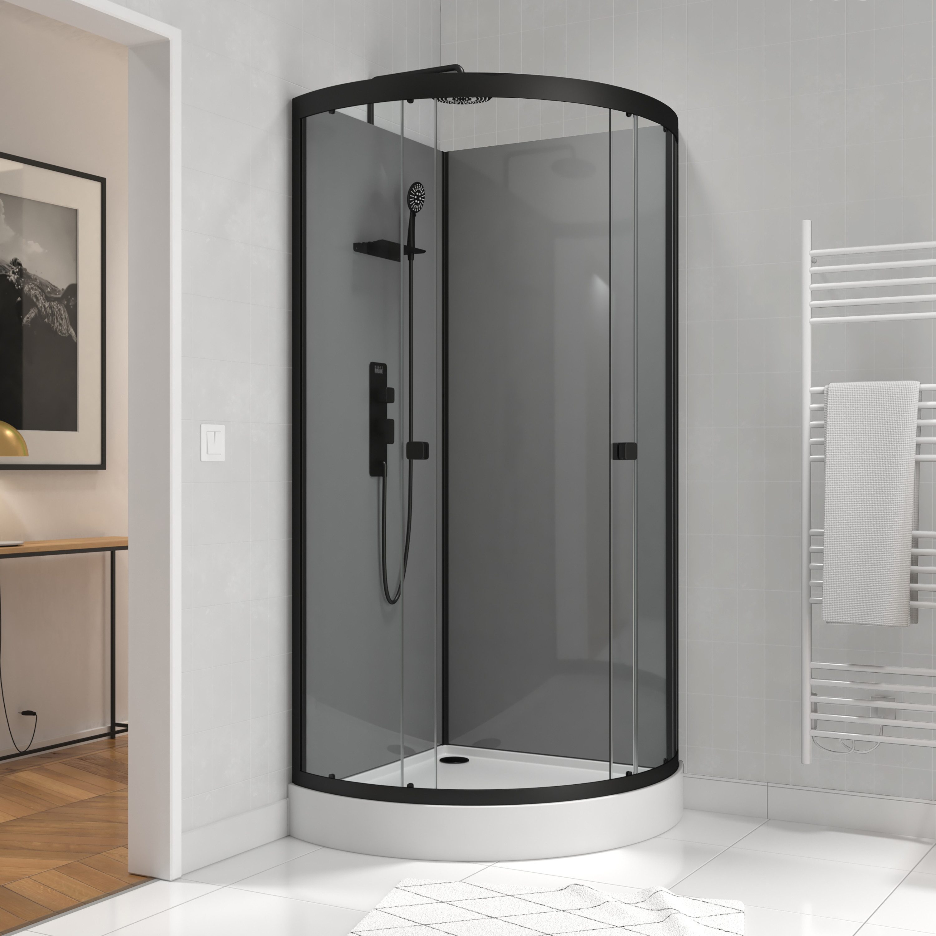 Marwell Komplettdusche Grey Style Round, BxT: 90x90 cm, Fertigdusche mit 5mm gehärtetem Glas
