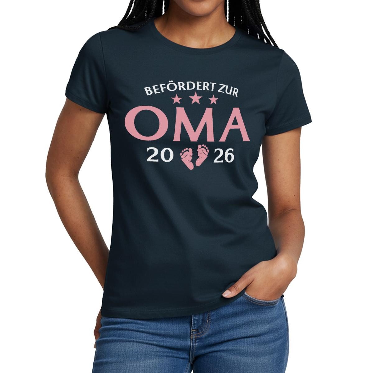 Spreadshirt T-Shirt Befördert Zur Oma 2026, Werdende Oma Frauen T-Shirt (1-tlg) Slim Fit, fällt klein aus