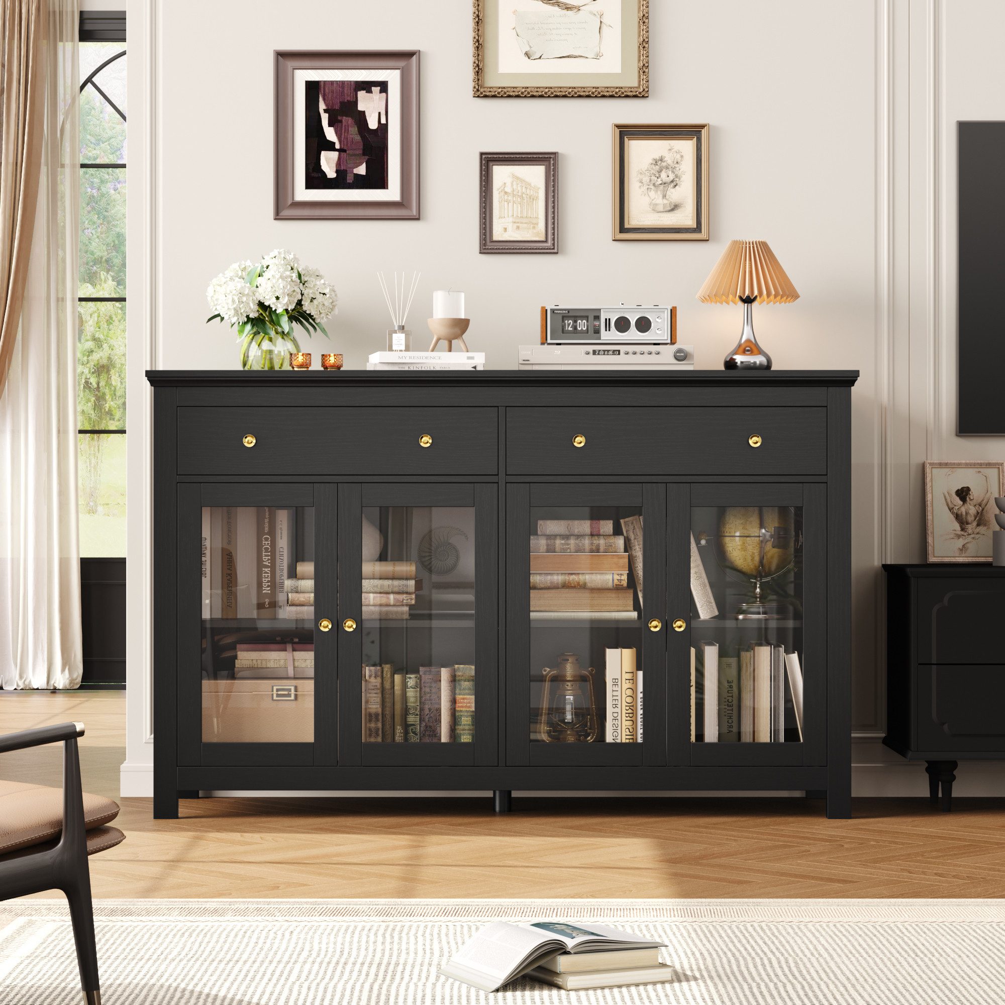 Homfa Sideboard Wohnimmer Küchenschrank, 140cm Breit Buffetschrank mit 2 Sc günstig online kaufen