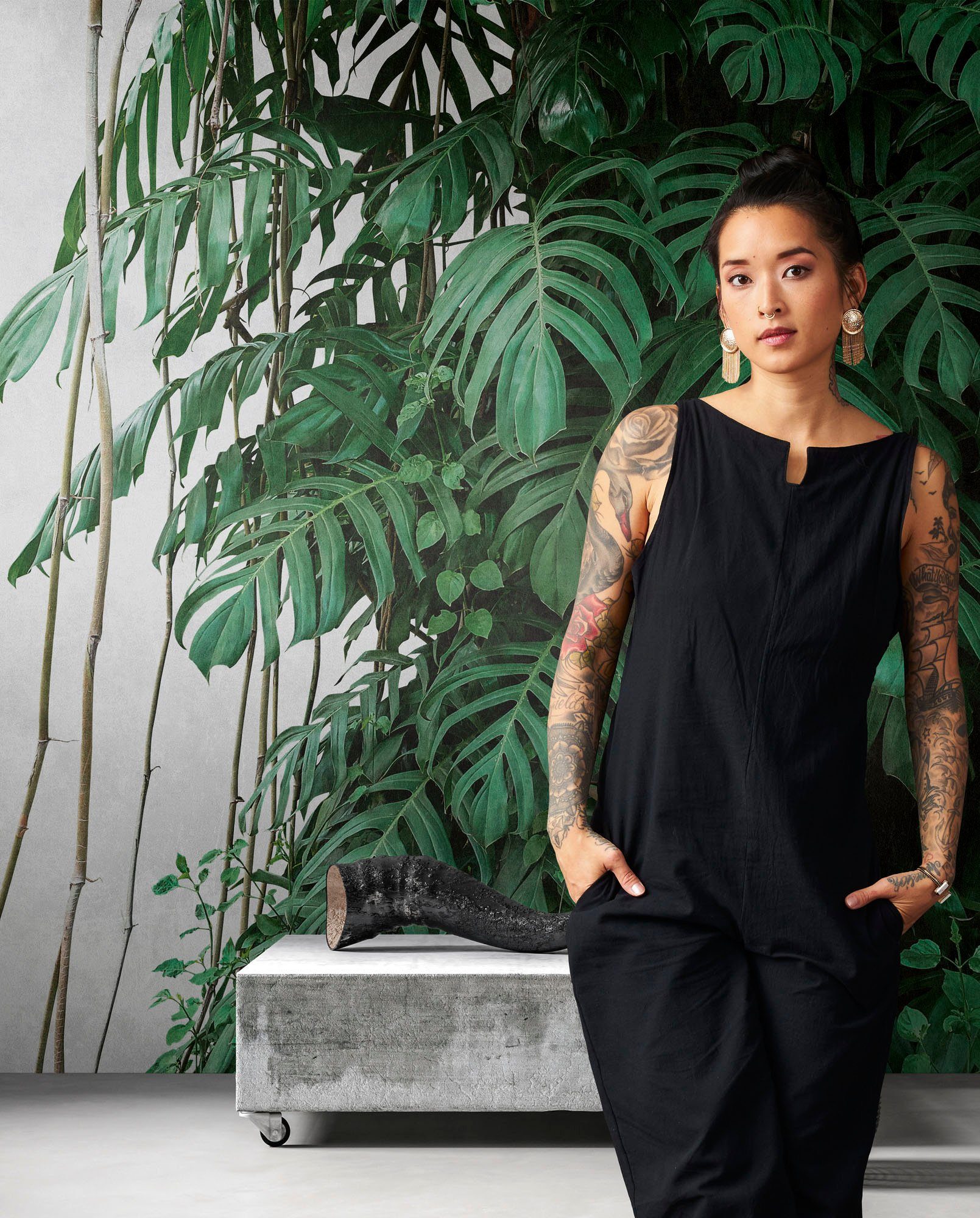 living walls Fototapete The Wall, glatt, botanisch, naturalistisch, natürlich, Fototapete Palmen Tapete Dschungel Tapeten Wohnzimmer Flur Design Büro