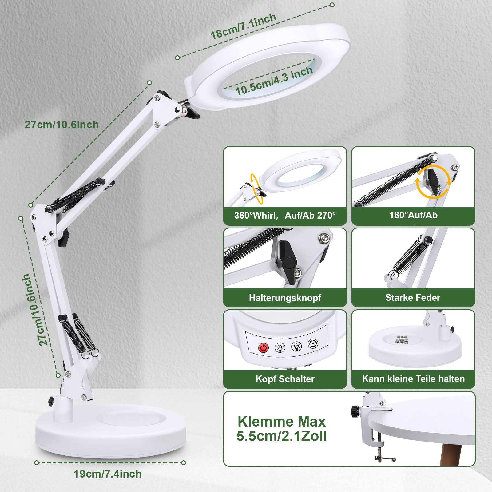 QUBEBU Lupenlampe Lupenleuchte 10X Lupenlampe Schreibtischlampe Lupe mit Li günstig online kaufen
