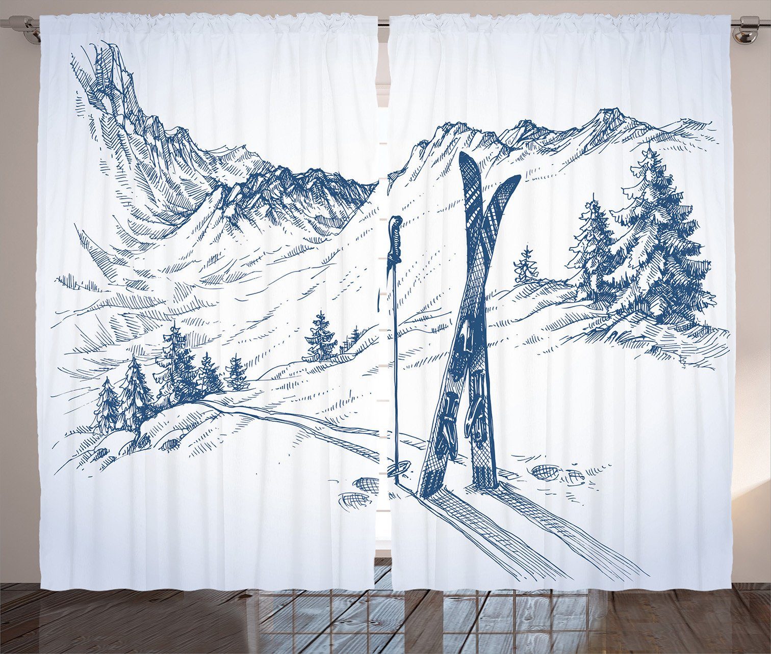 Gardine Schlafzimmer Kräuselband Vorhang mit Schlaufen und Haken, Abakuhaus, Winter Ski Sport Mountain View