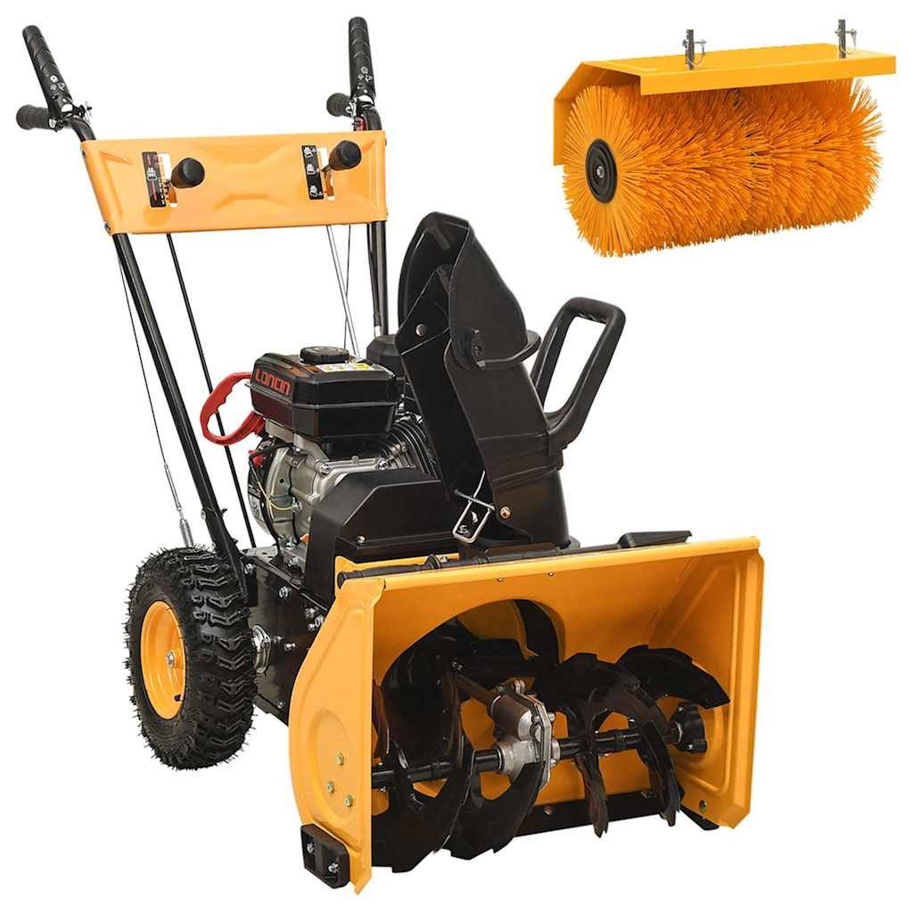 vidaXL Benzin-Schneefräse, 4-in-1 Schneefräse und Kehrmaschine Set Benzinbetrieben 6,5 PS