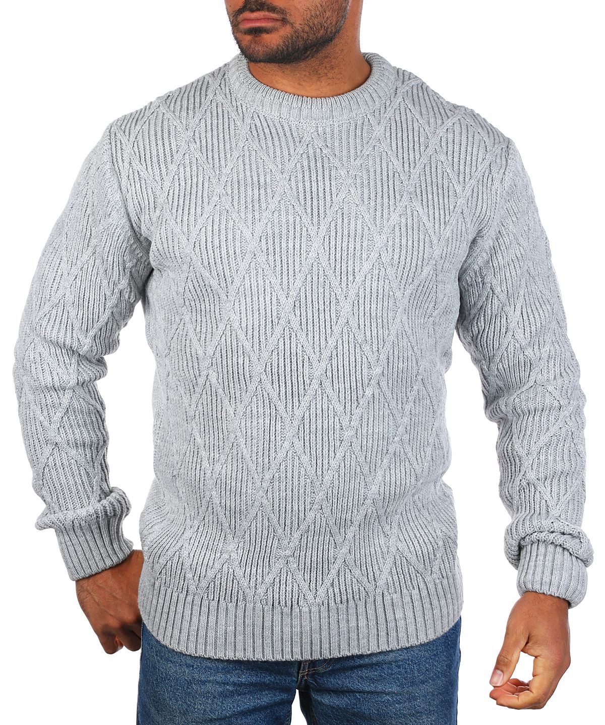 CARISMA Strickpullover Herren mit Rauten Karo retro Strickmuster Uni Rundhals 7824